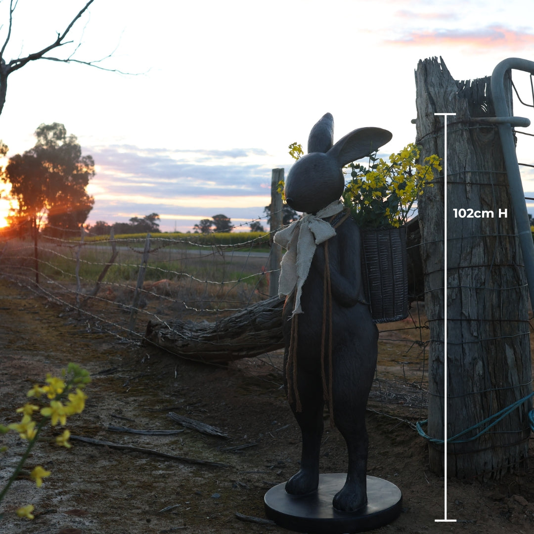 Jack Rabbit Figurine w/ Scarf & Basket - Large