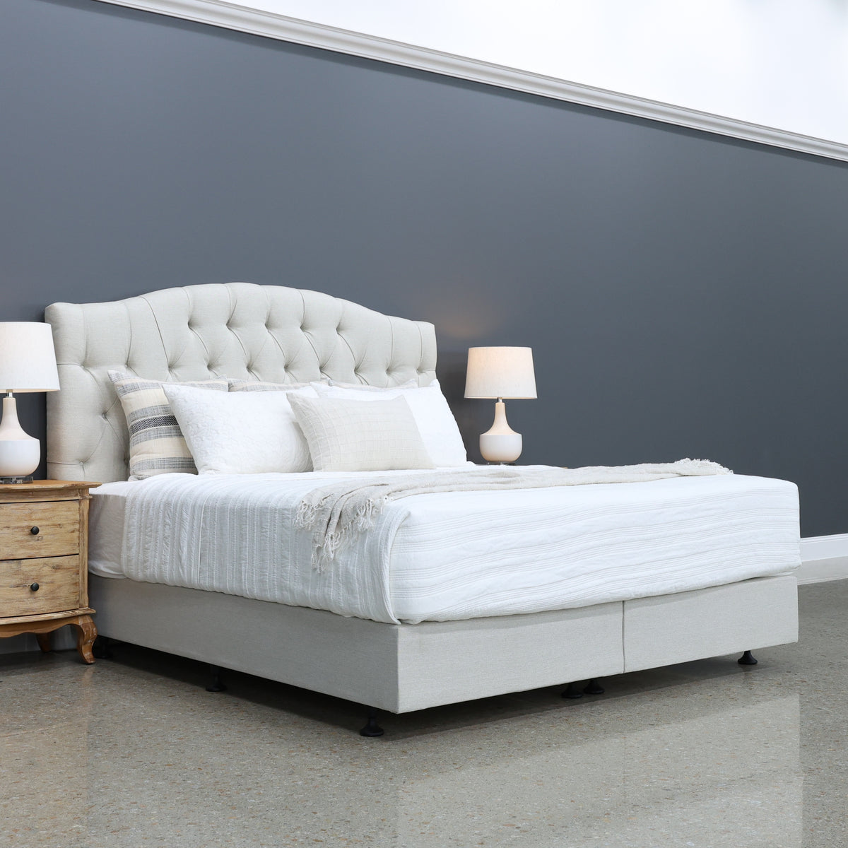 Brighton Upholstered Bedhead & Floating Base - Boston Oyster