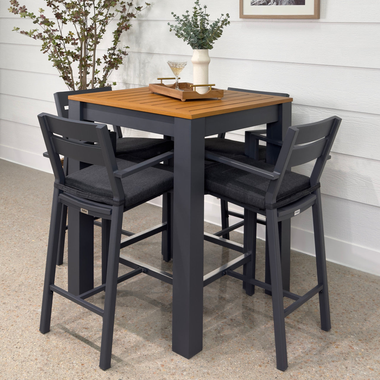 Mildura Bar Table - Charcoal w/ Brushed Teak Top