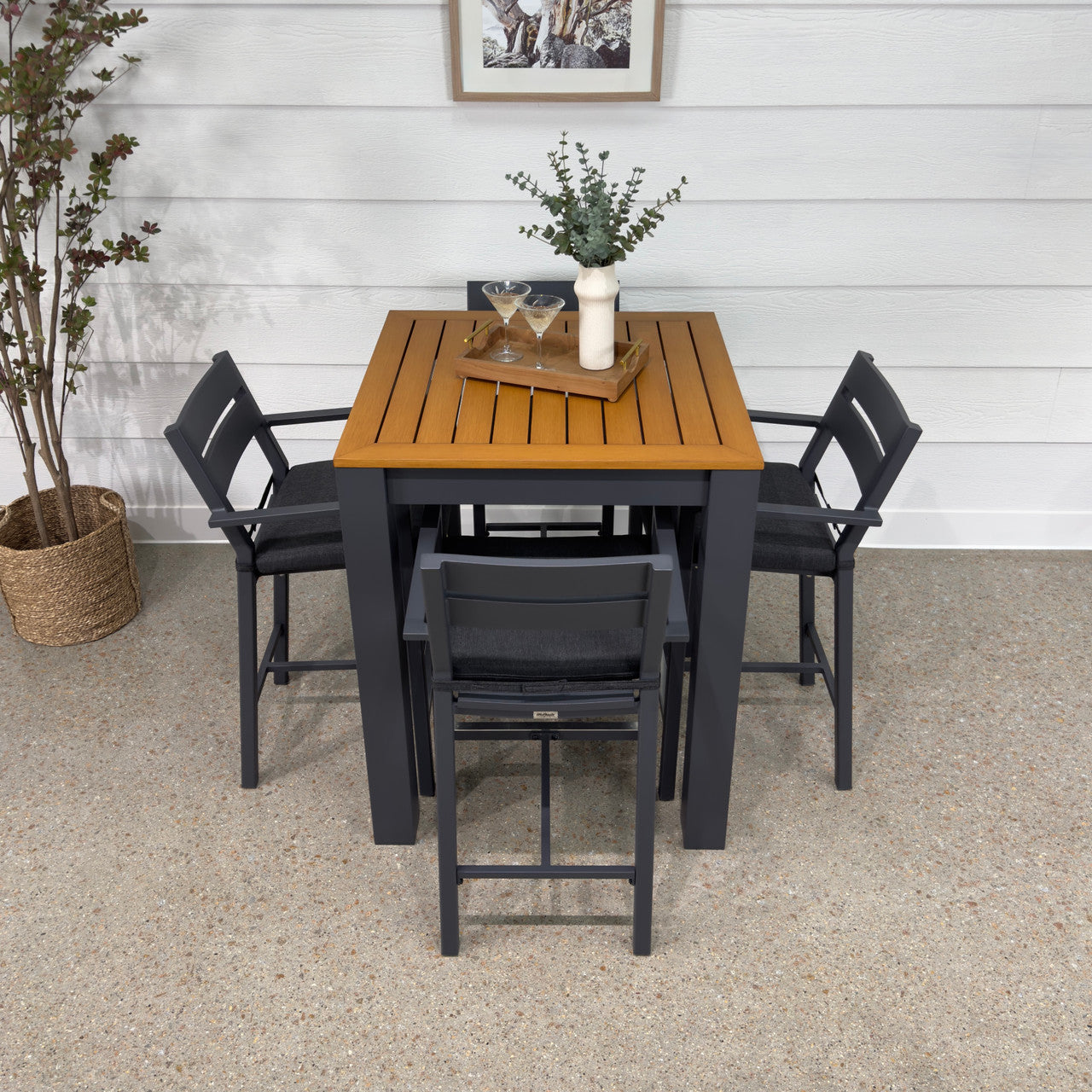 Mildura Bar Table - Charcoal w/ Brushed Teak Top