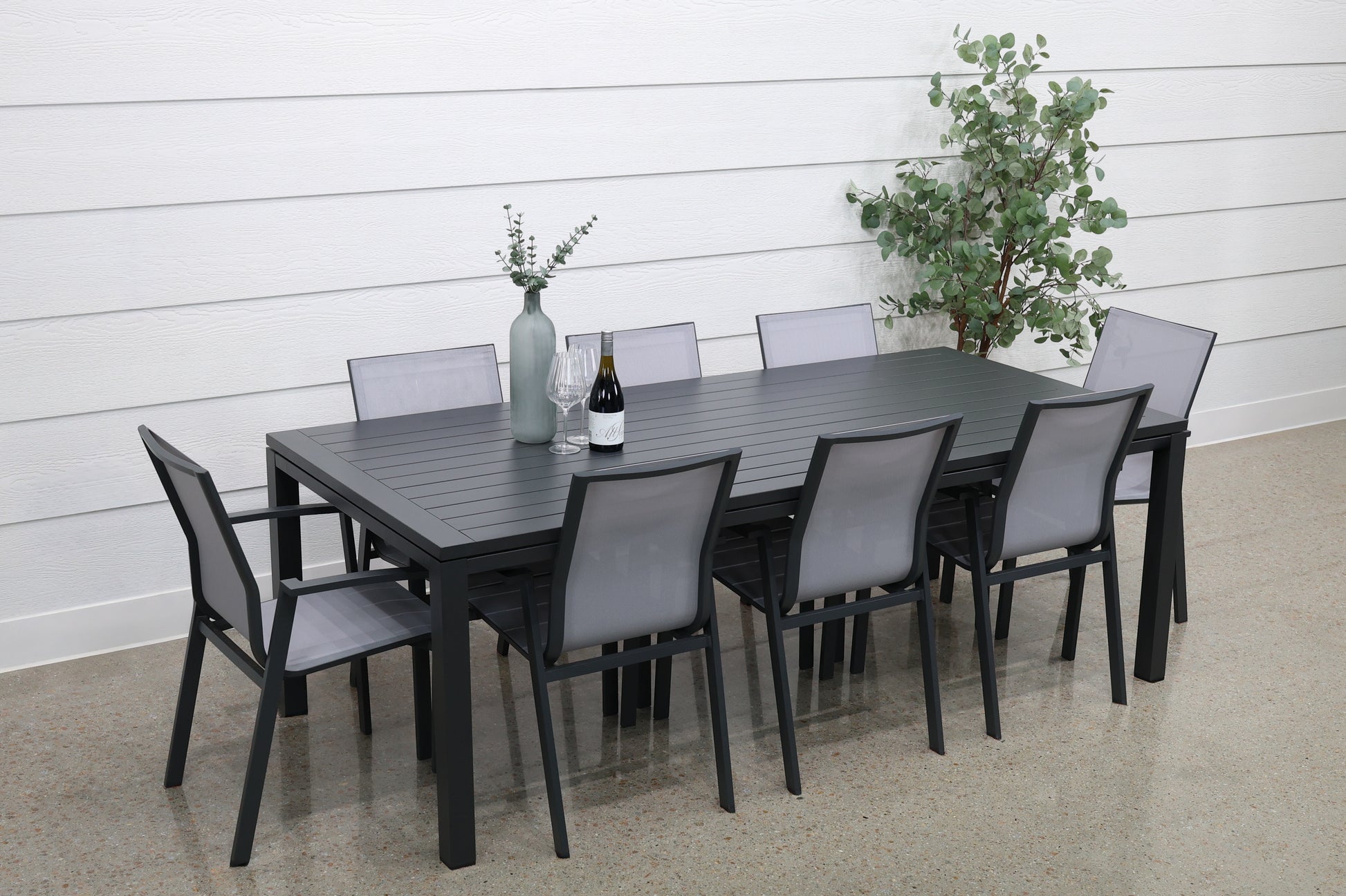 River Aluminium Slat Dining Table - Charcoal