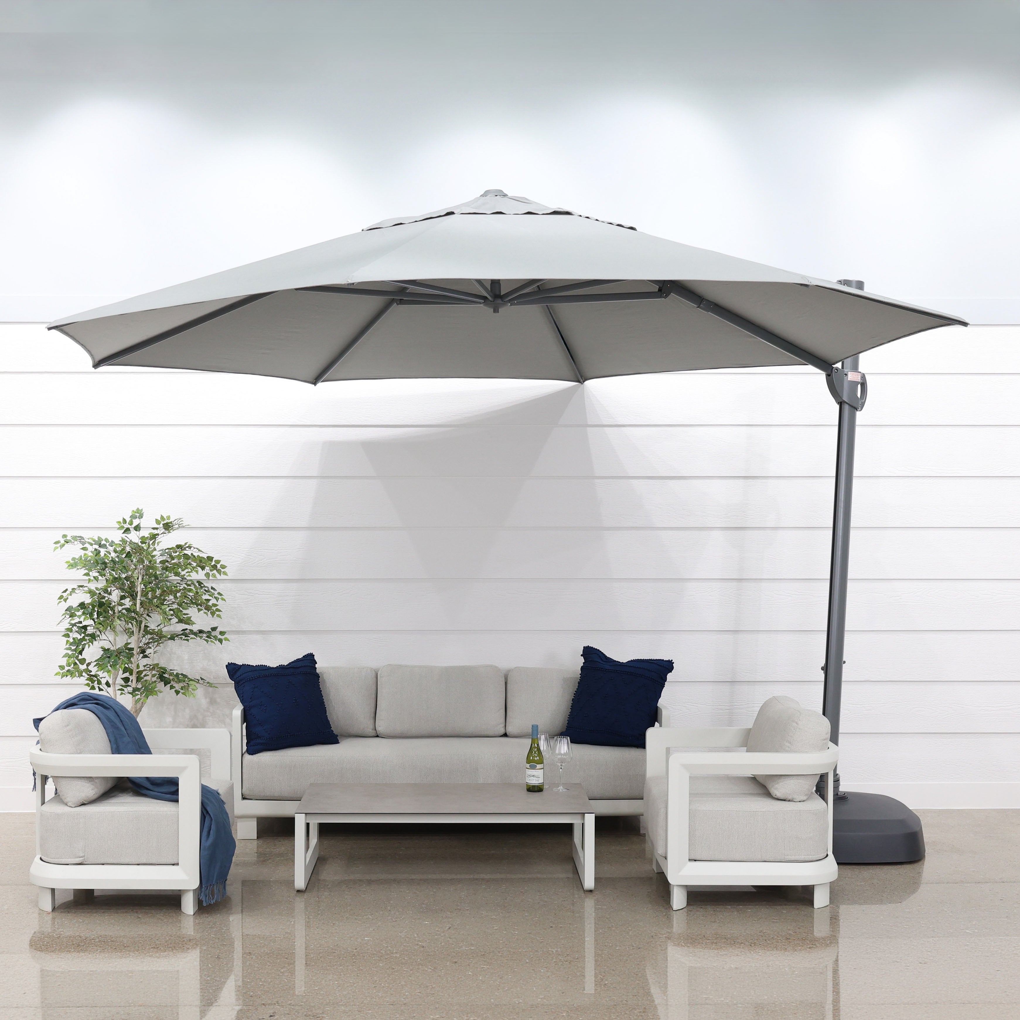 Savannah 380cm Octagonal Cantilever Umbrella - Charcoal w/ Wheeled Resin Base