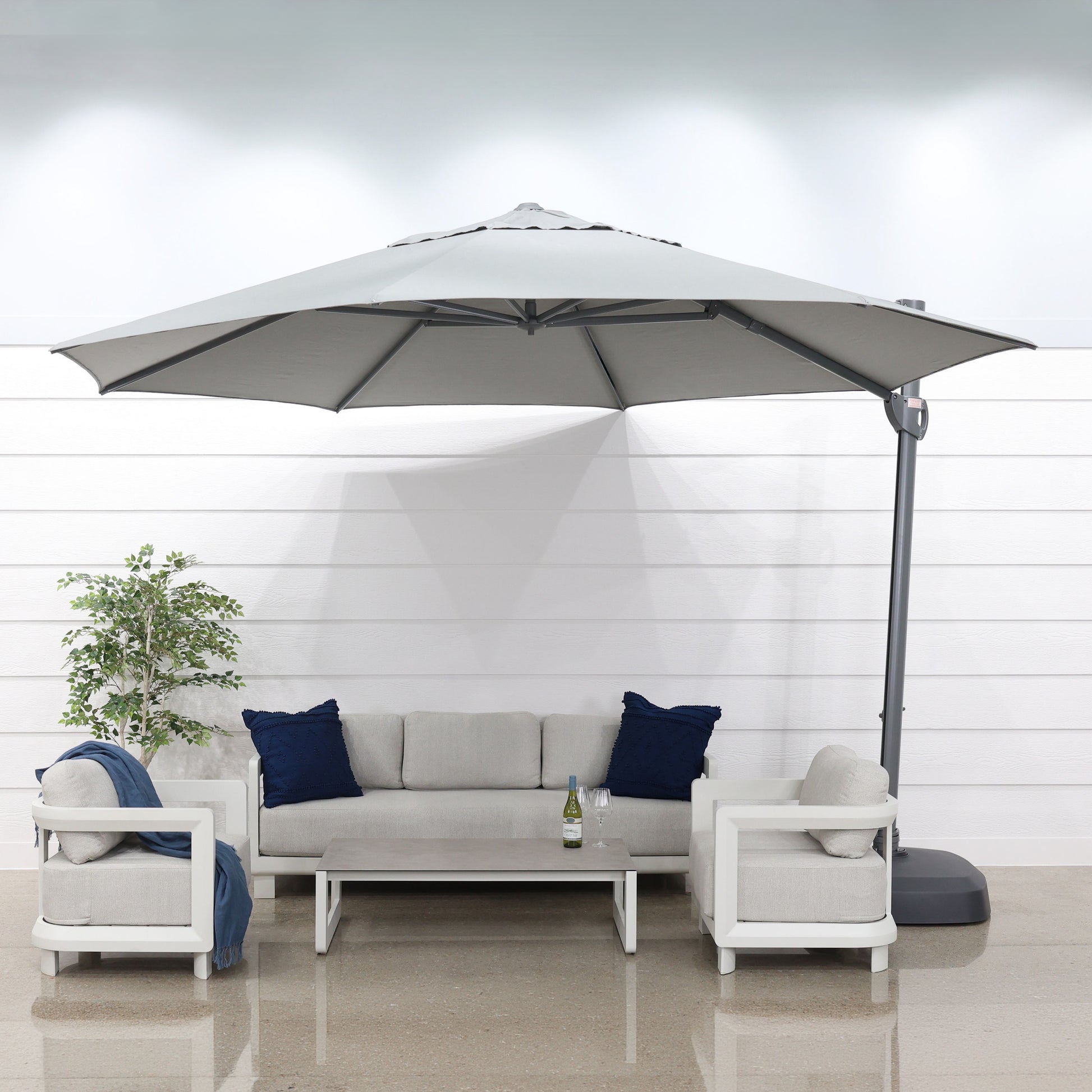 Savannah 380cm Octagonal Cantilever Umbrella - Charcoal w/ Wheeled Resin Base