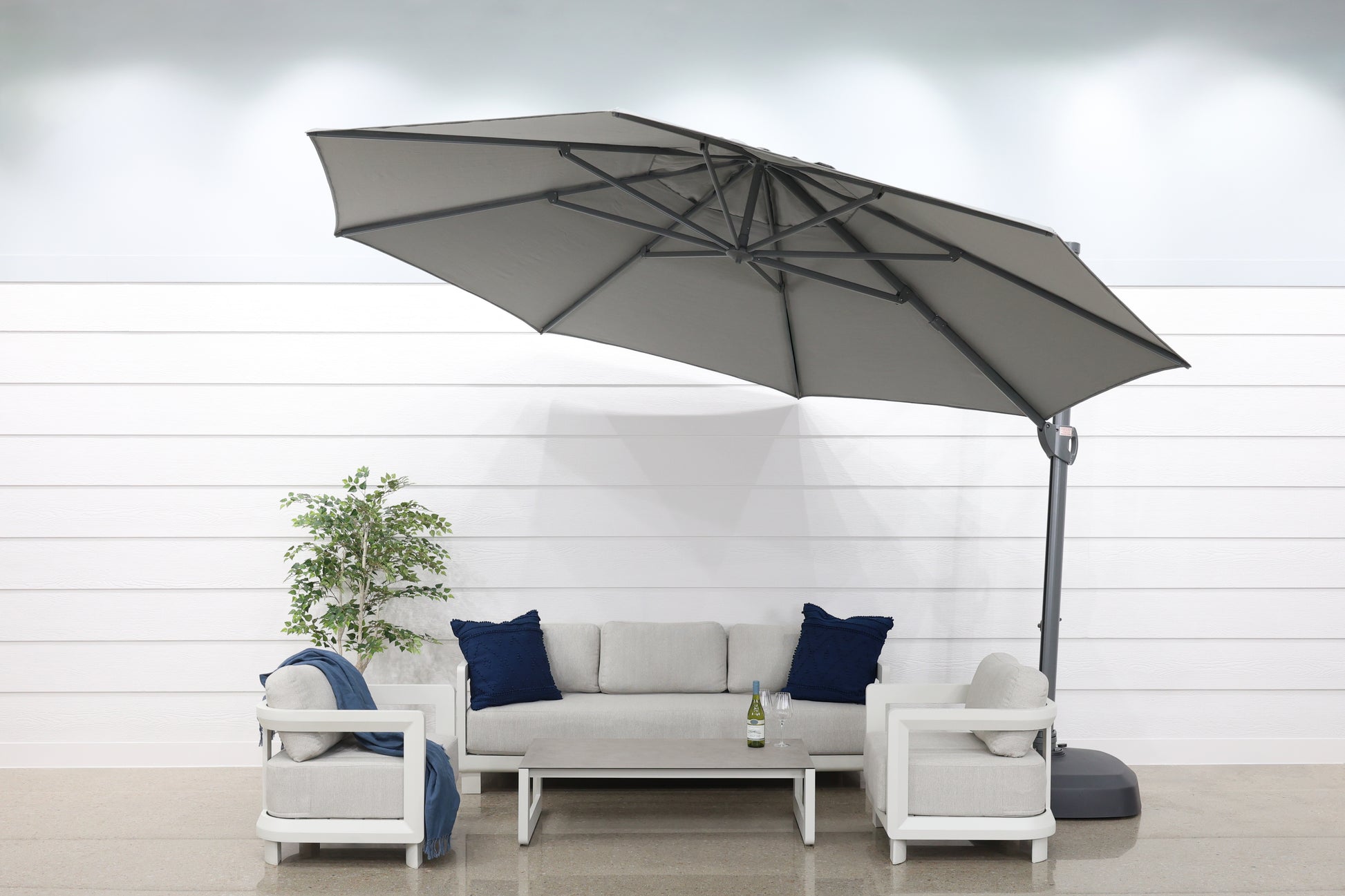 Savannah 380cm Octagonal Cantilever Umbrella - Charcoal w/ Wheeled Resin Base