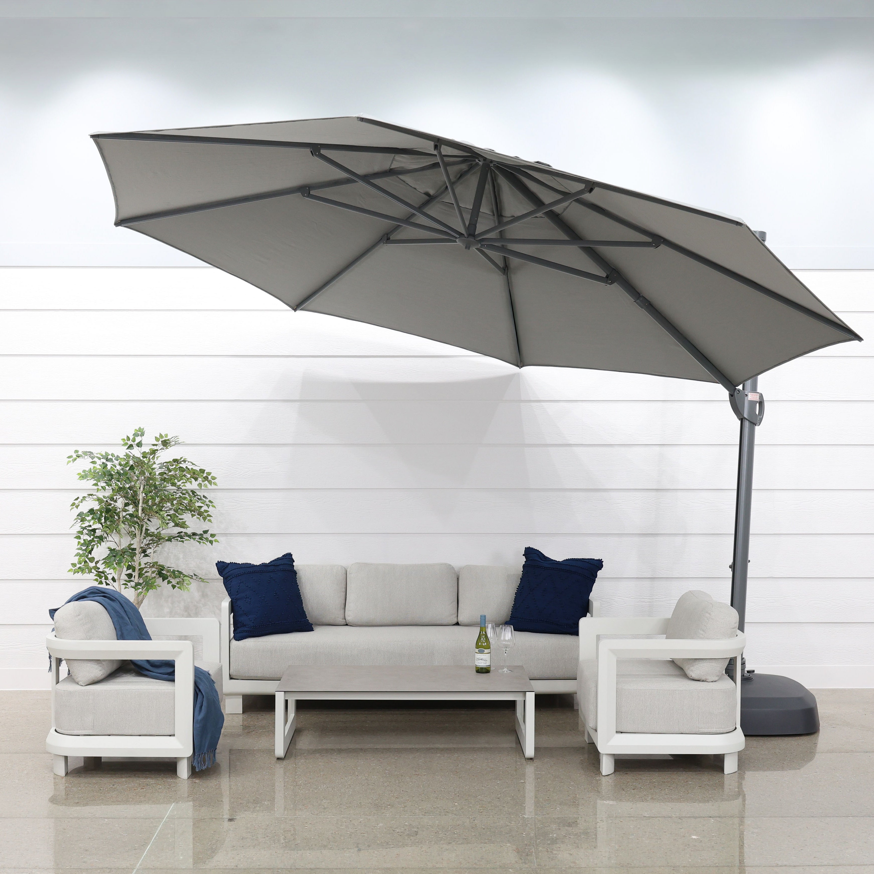 Savannah 380cm Octagonal Cantilever Umbrella - Charcoal w/ Wheeled Resin Base