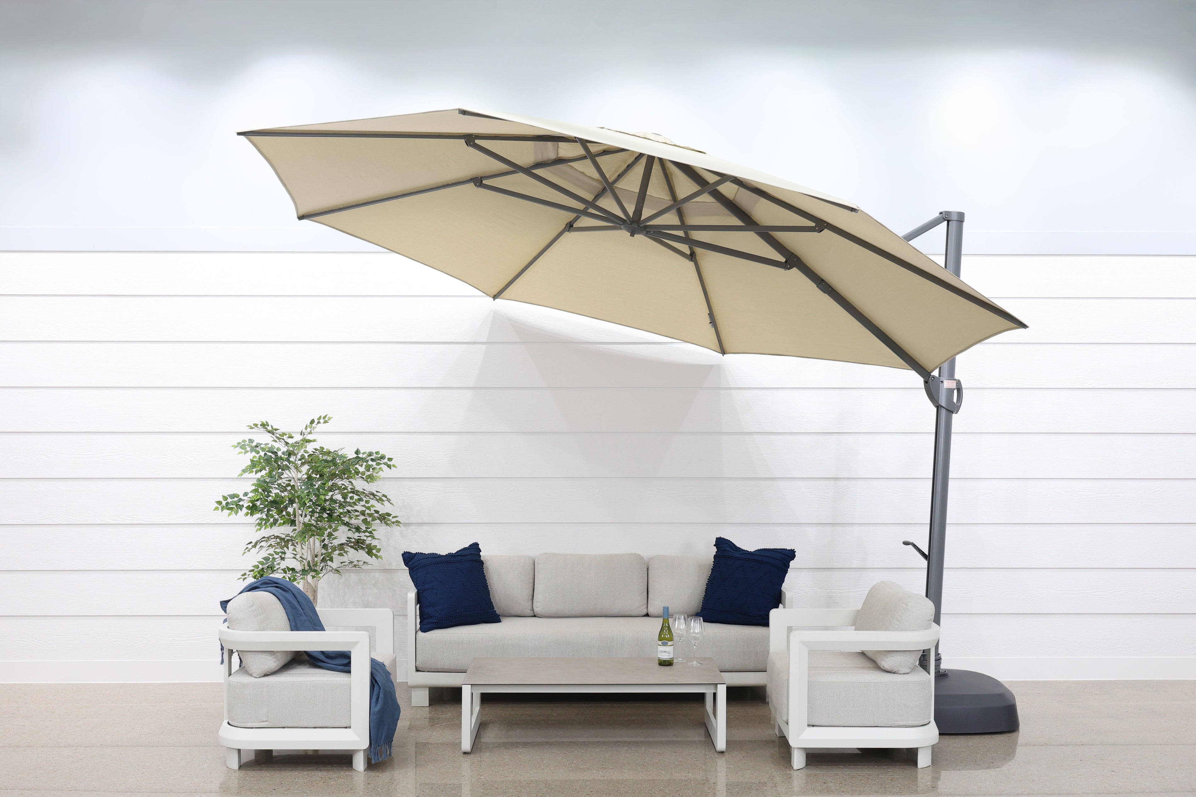 Savannah 380cm Octagonal Cantilever Umbrella - Natural w/ Wheeled Resin Base