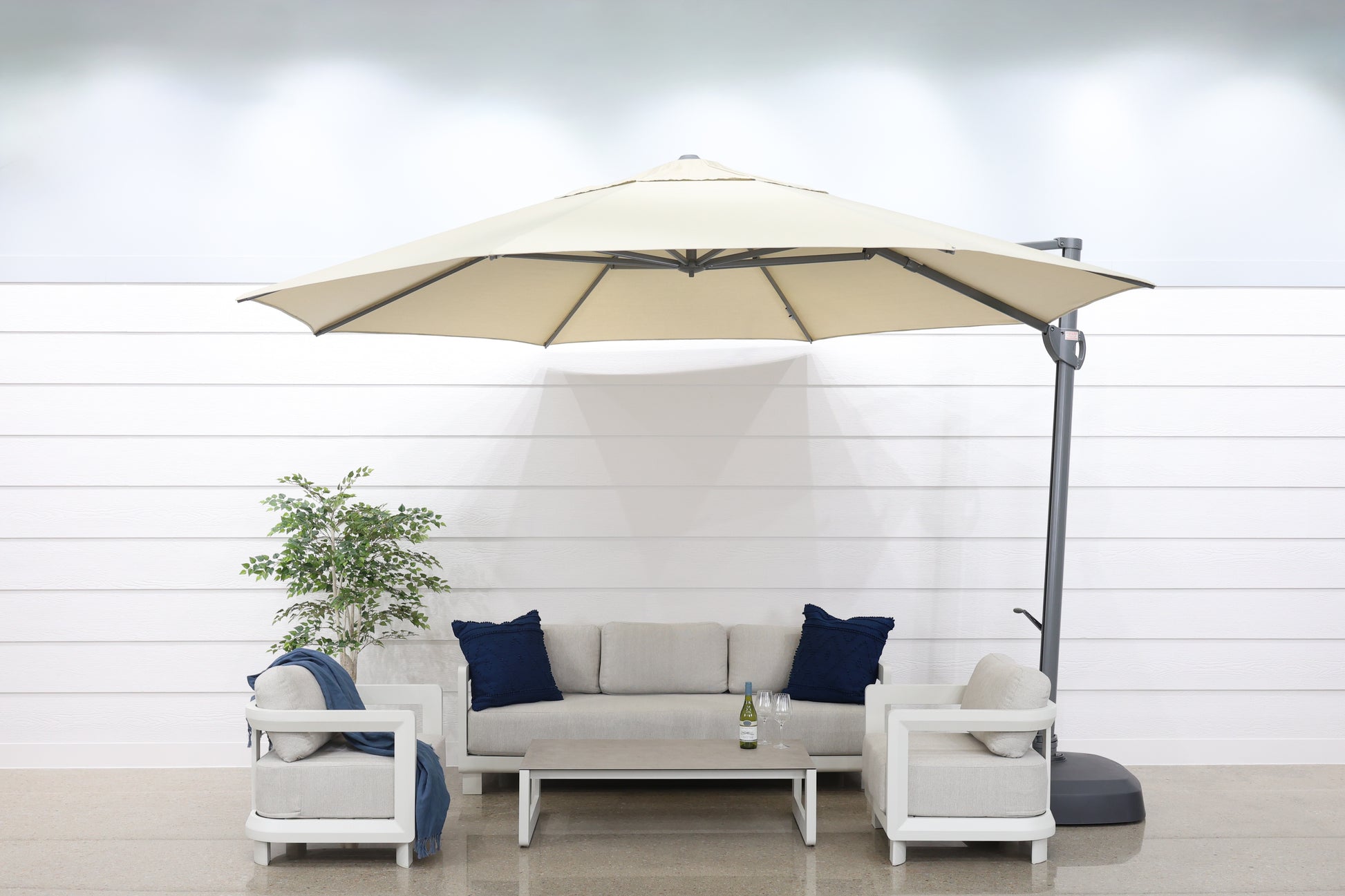 Savannah 380cm Octagonal Cantilever Umbrella - Natural w/ Wheeled Resin Base