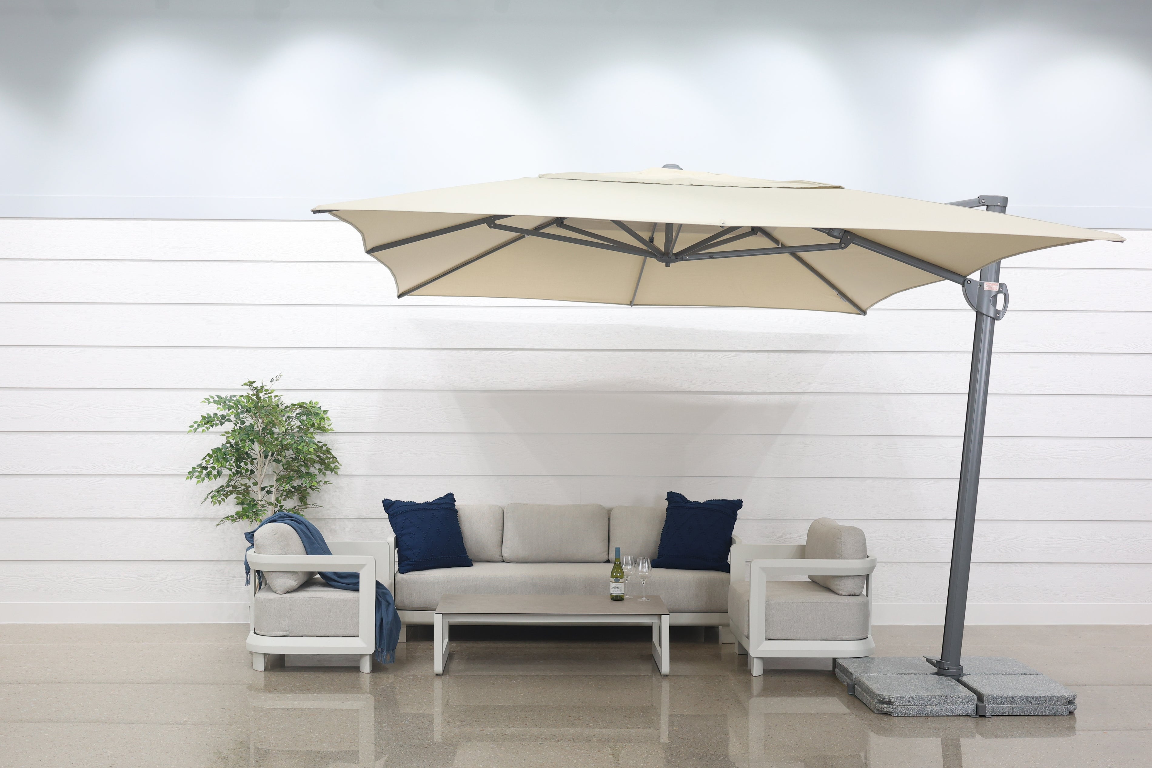 Savannah 400 x 300 Rectangle Cantilever Umbrella - Natural w/ 8x 27kg Granite Base Weights