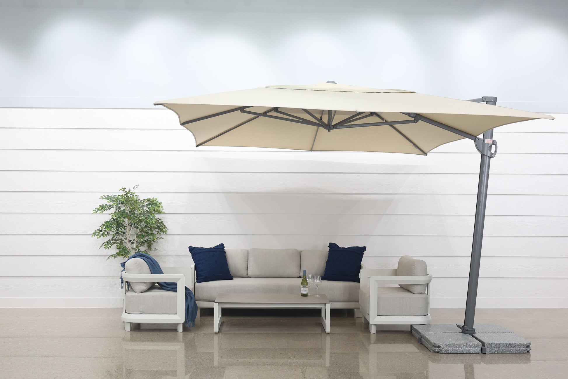 Savannah 400 x 300 Rectangle Cantilever Umbrella - Natural w/ 8x 27kg Granite Base Weights