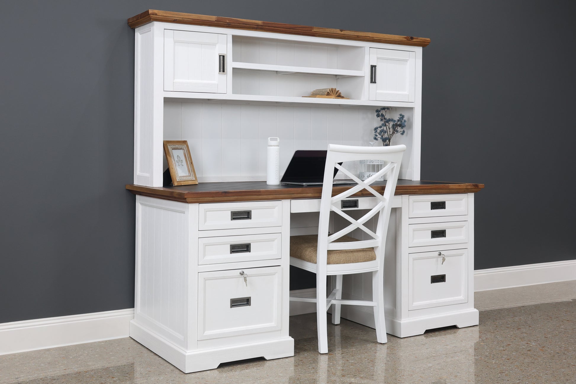 Provedore Two Tone Desk & Hutch