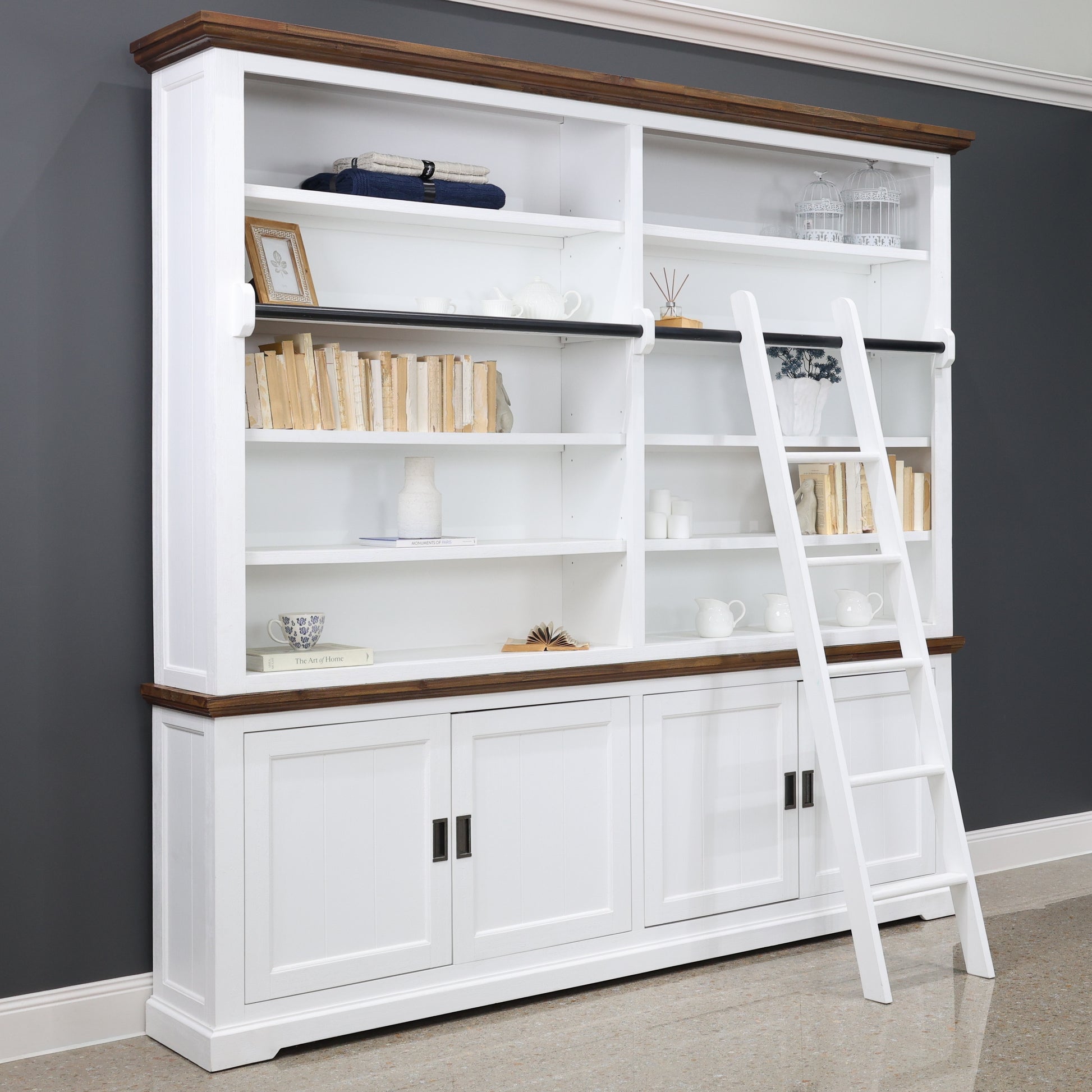 Provedore Two Tone Library w/ Decorative Ladder
