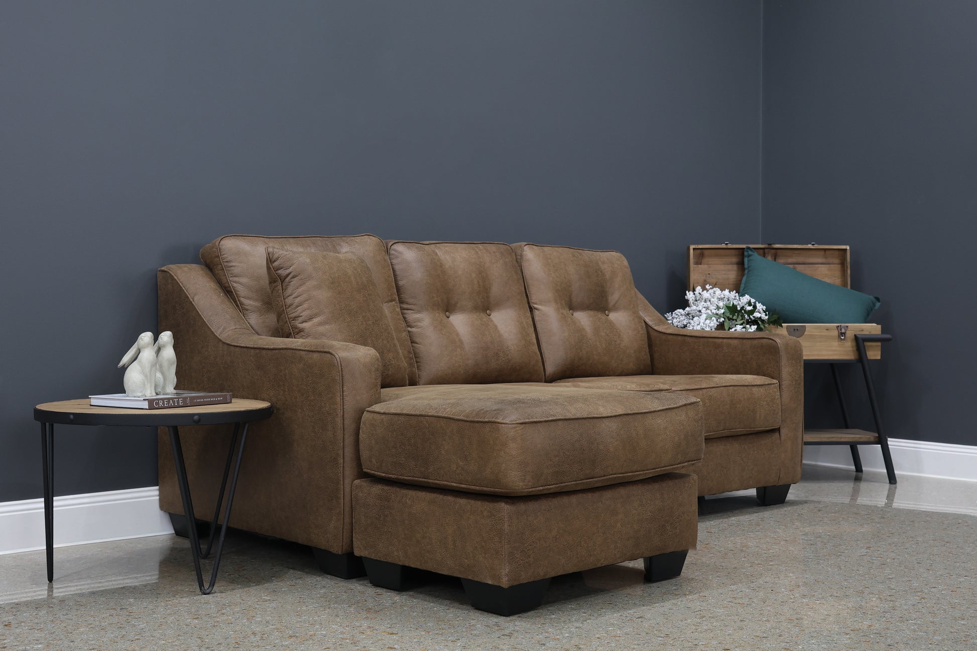 Victoria Sofa Chaise - Tan Leather Air