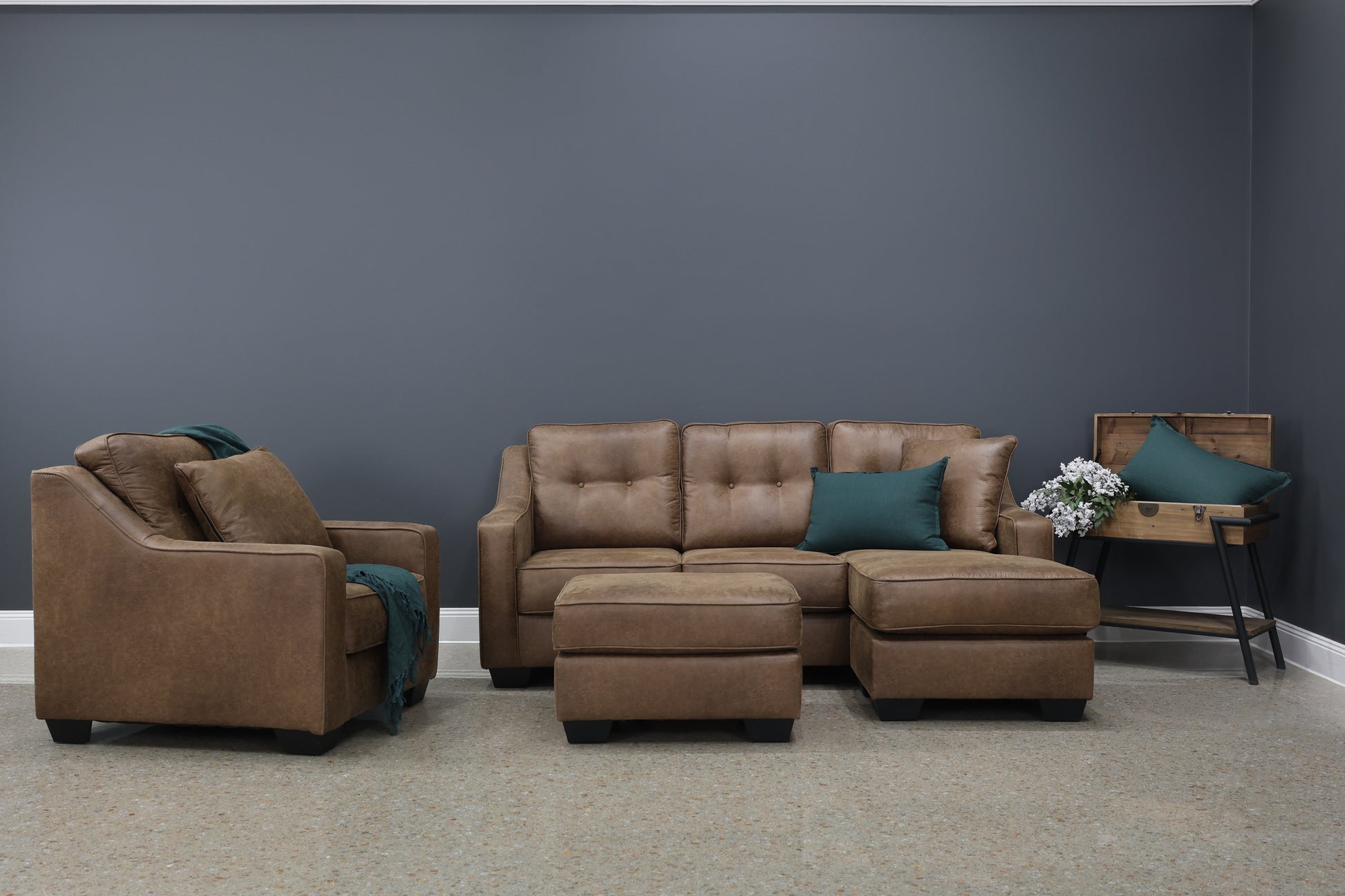 Victoria Sofa Chaise - Tan Leather Air
