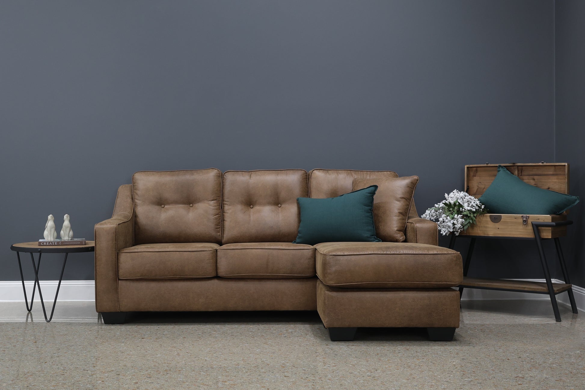 Victoria Sofa Chaise - Tan Leather Air