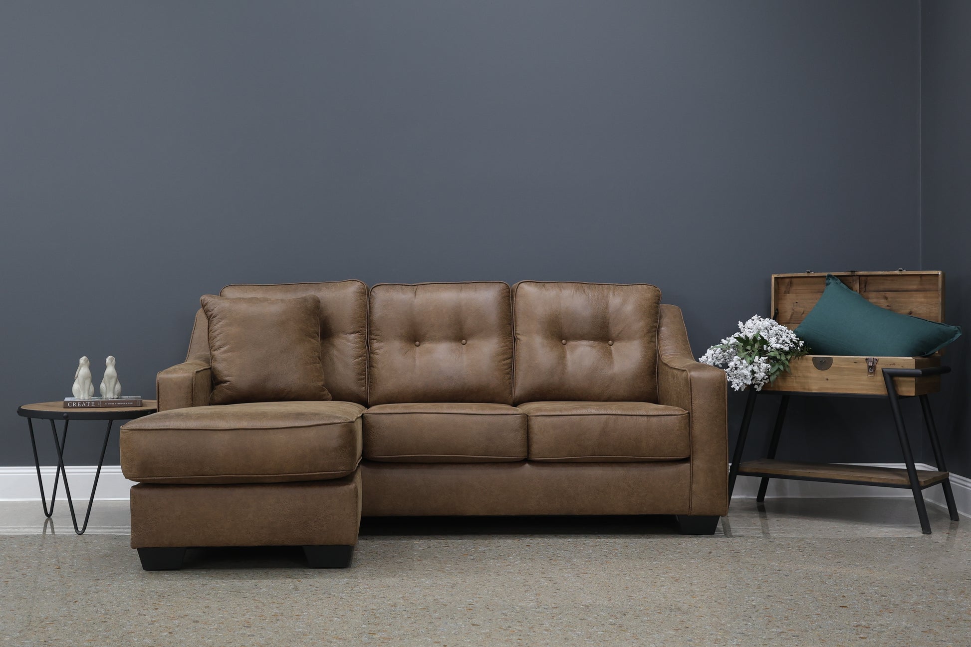 Victoria Sofa Chaise - Tan Leather Air
