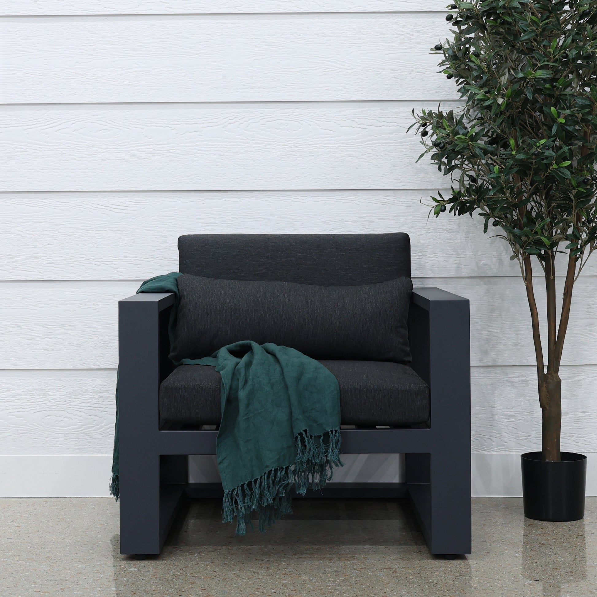 Mildura Armchair - Charcoal w/ Denim Grey Cushions