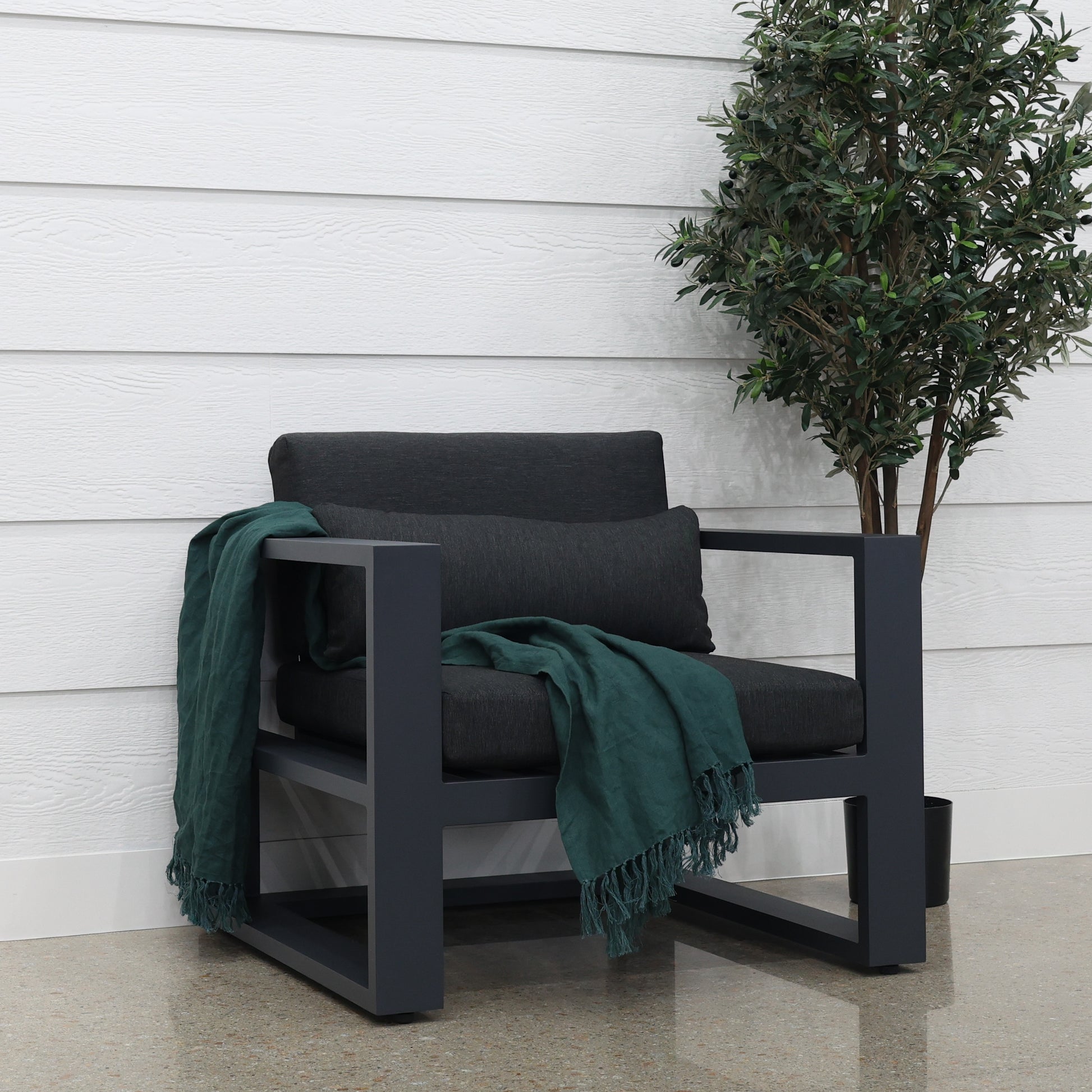 Mildura Armchair - Charcoal w/ Denim Grey Cushions