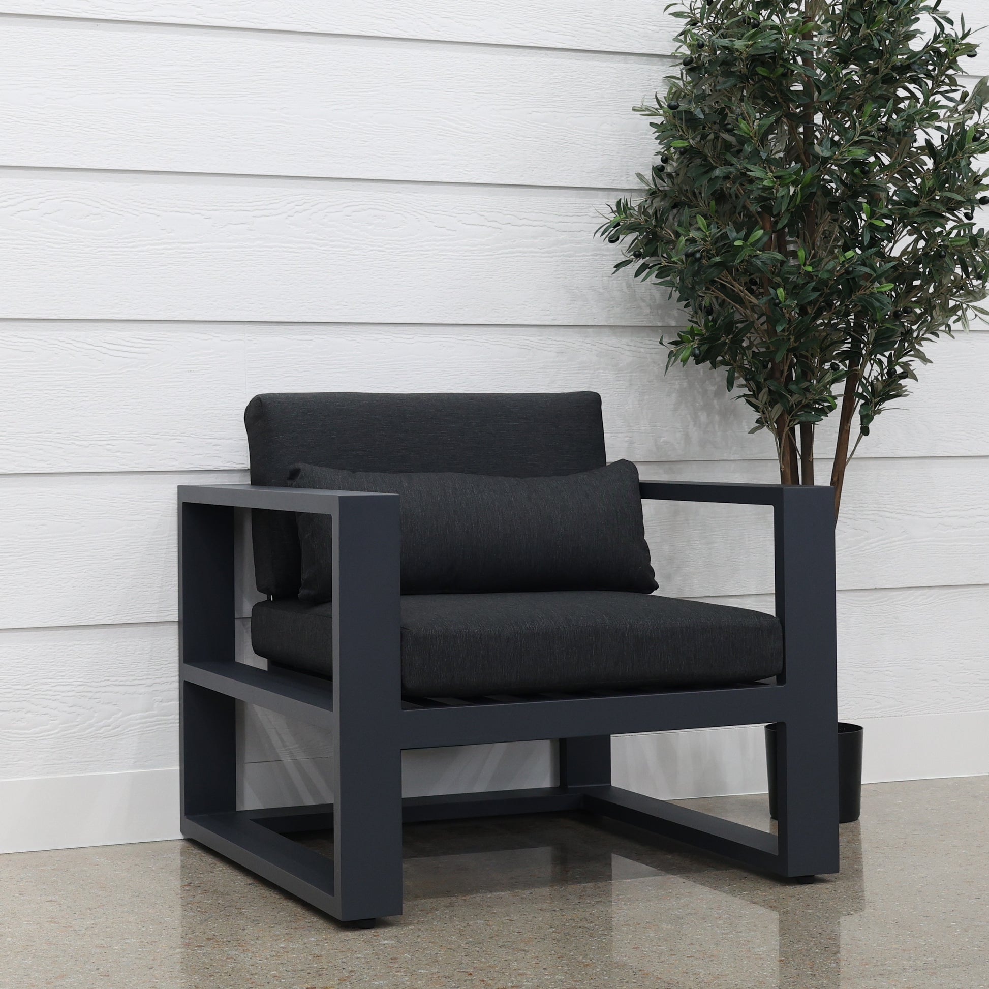 Mildura Armchair - Charcoal w/ Denim Grey Cushions