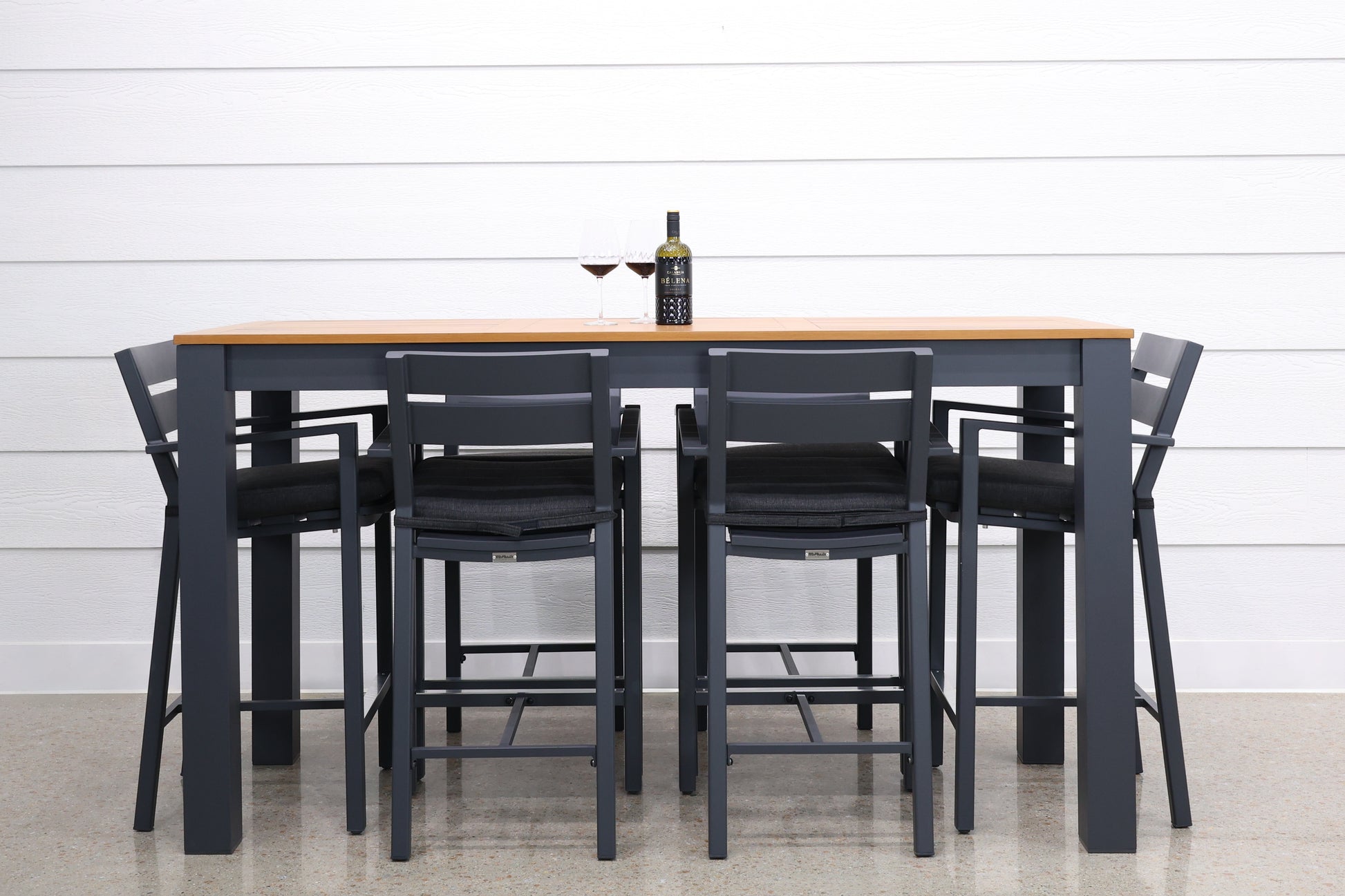 Mildura Barstool with Armrest - Charcoal w/ Denim Grey Cushion