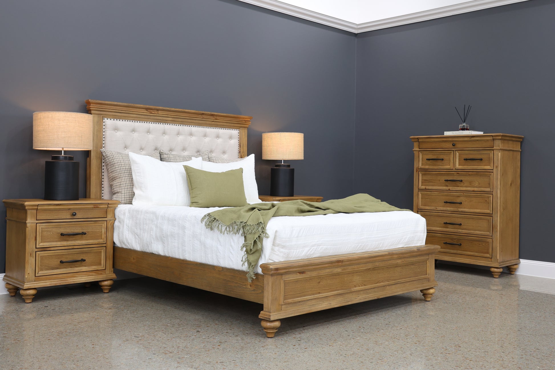 Melton Bed Upholstered - Golden Rustic Oak