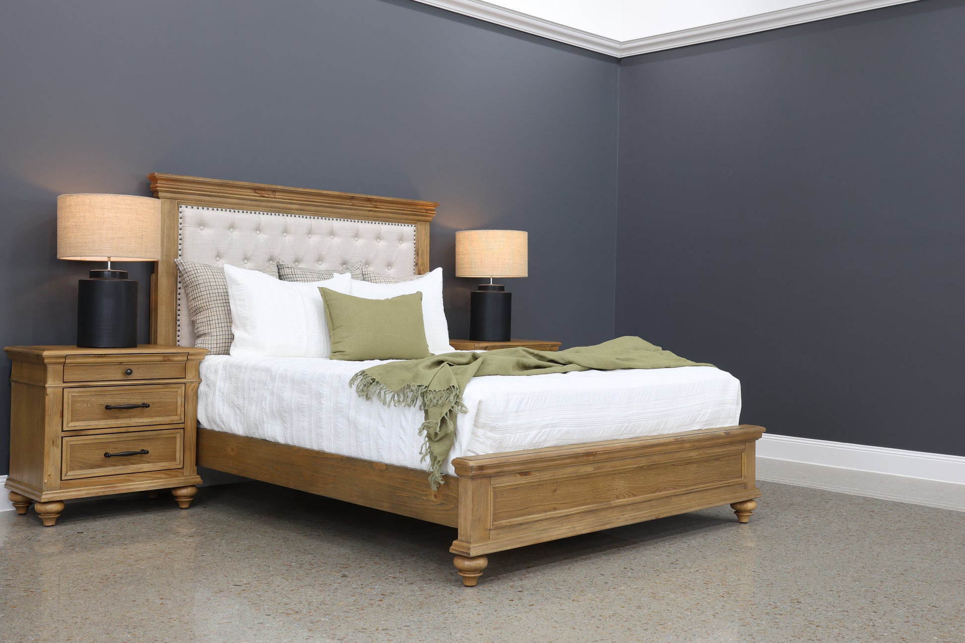 Melton Bed Upholstered - Golden Rustic Oak