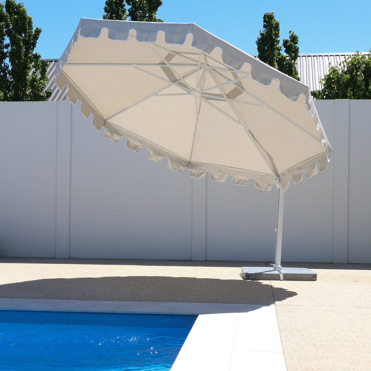 Montego Octagonal Scalloped Umbrella - White w/ Granite Base