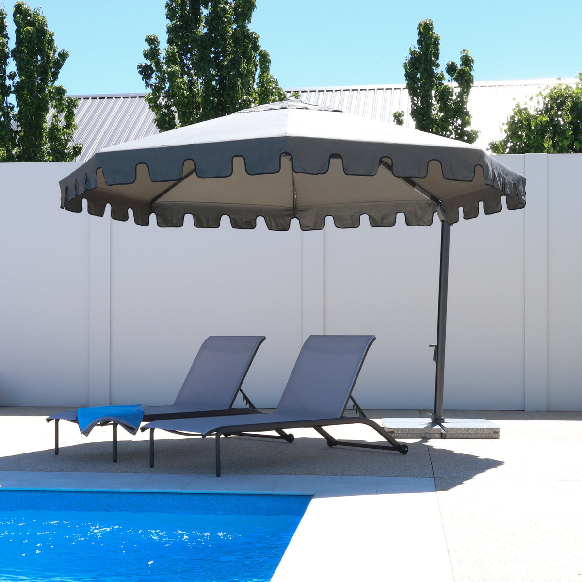 Montego Octagonal Scalloped Umbrella - Charcoal w/ Granite Base