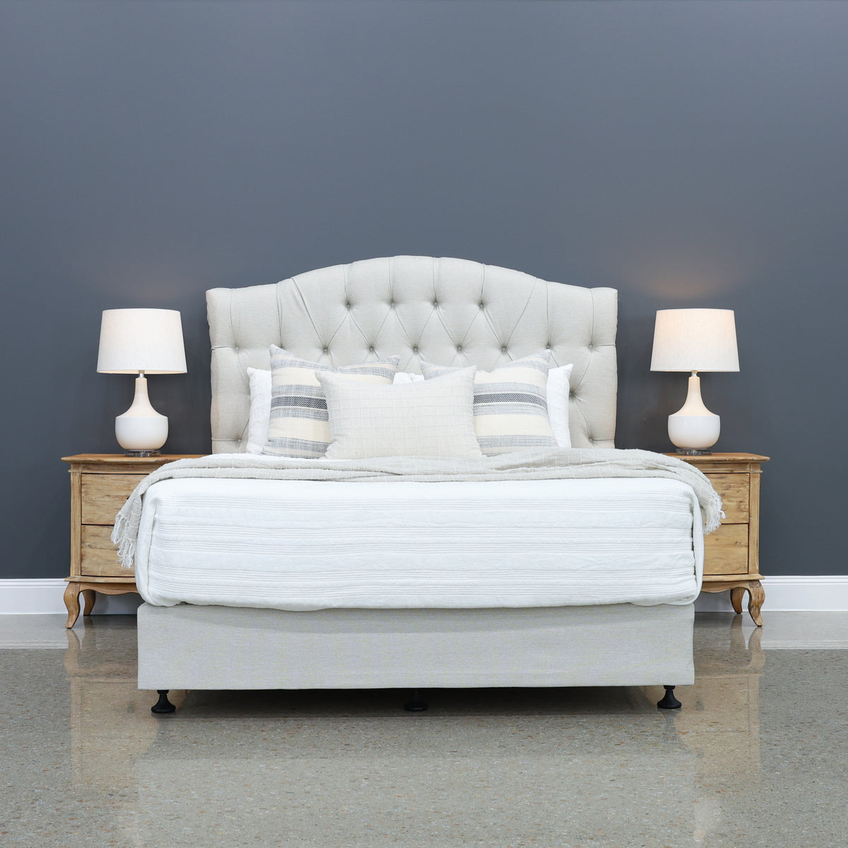 Brighton Upholstered Bedhead & Floating Base - Boston Oyster