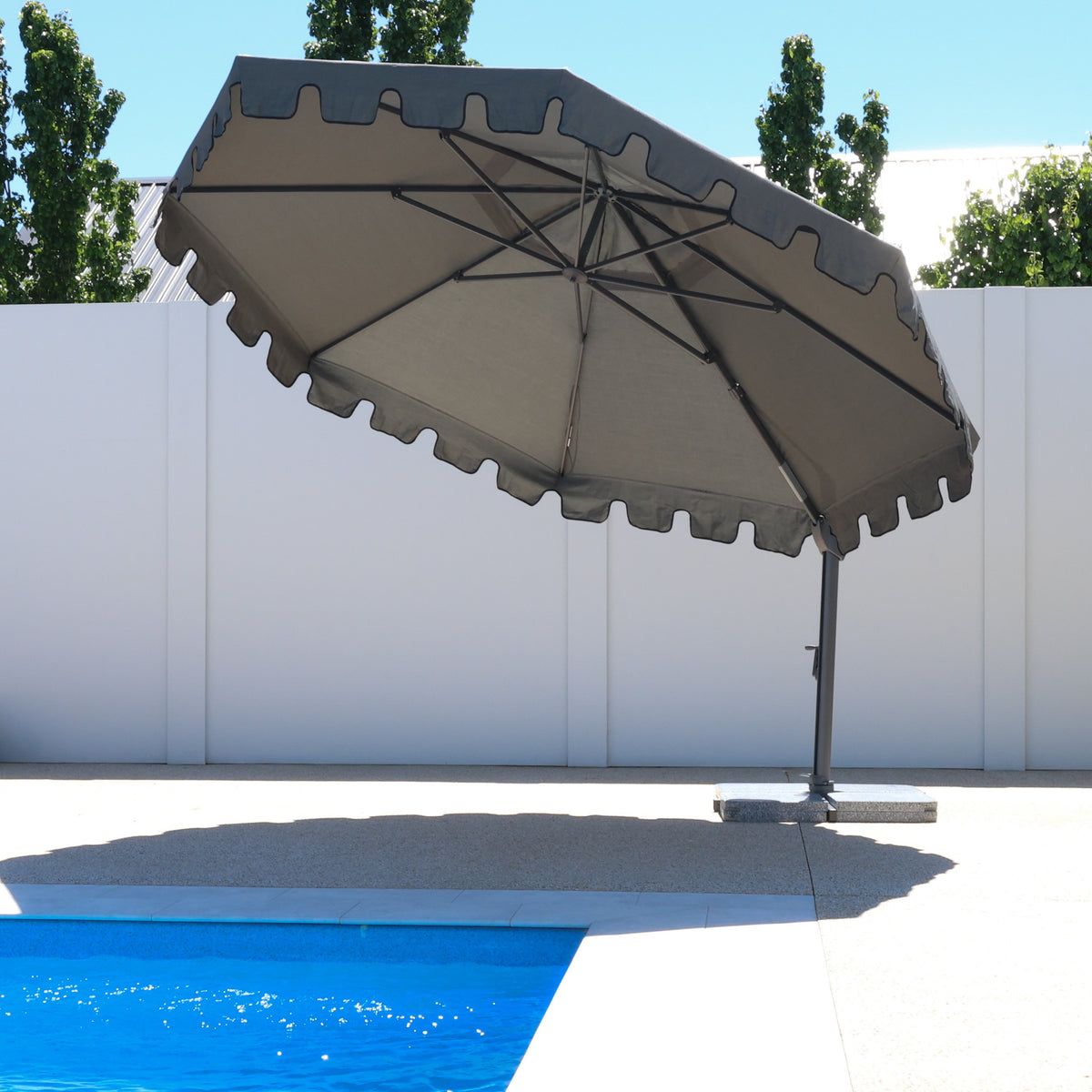 Montego Octagonal Scalloped Umbrella - Charcoal w/ Granite Base