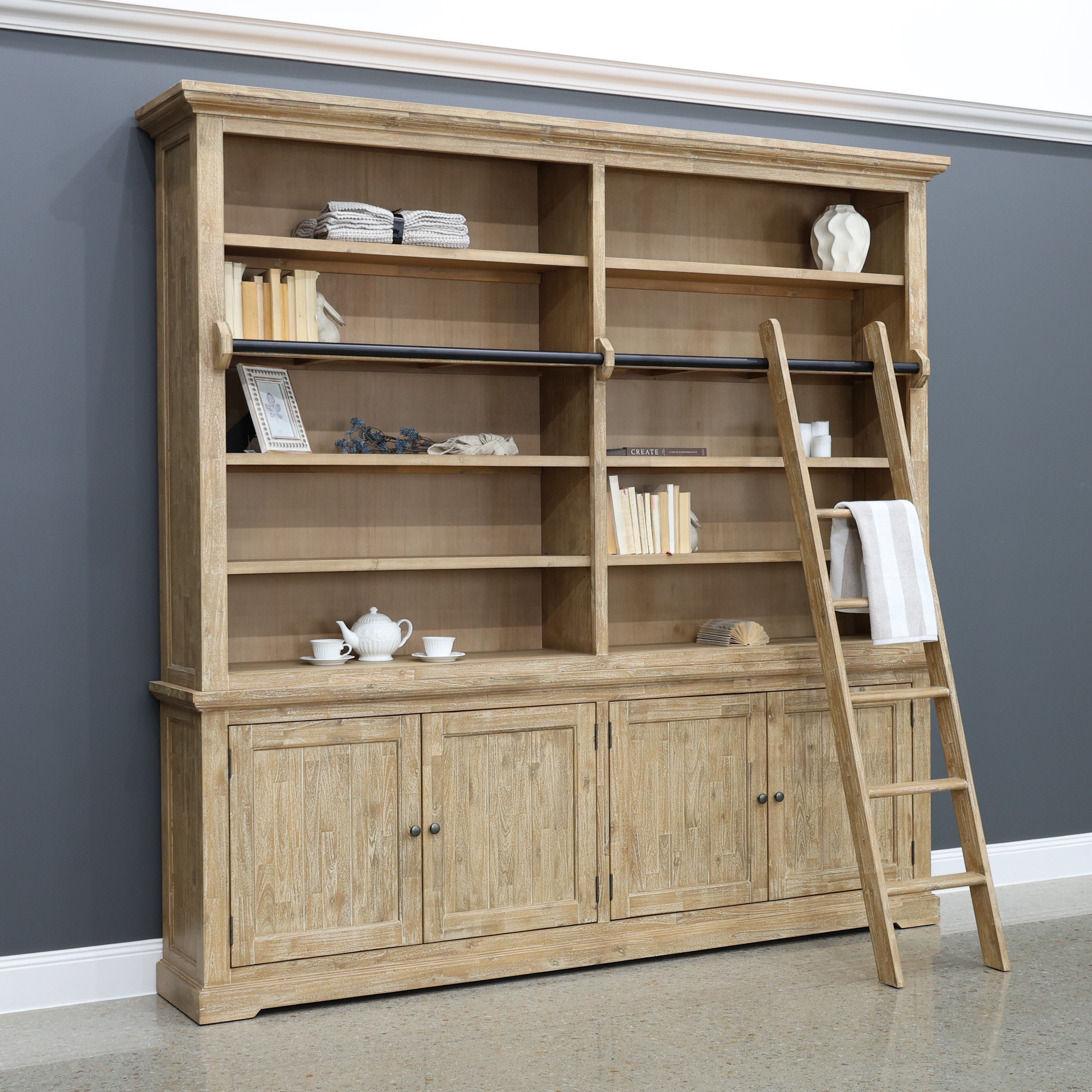 Provedore Natural Large Library w/ Decorative Ladder