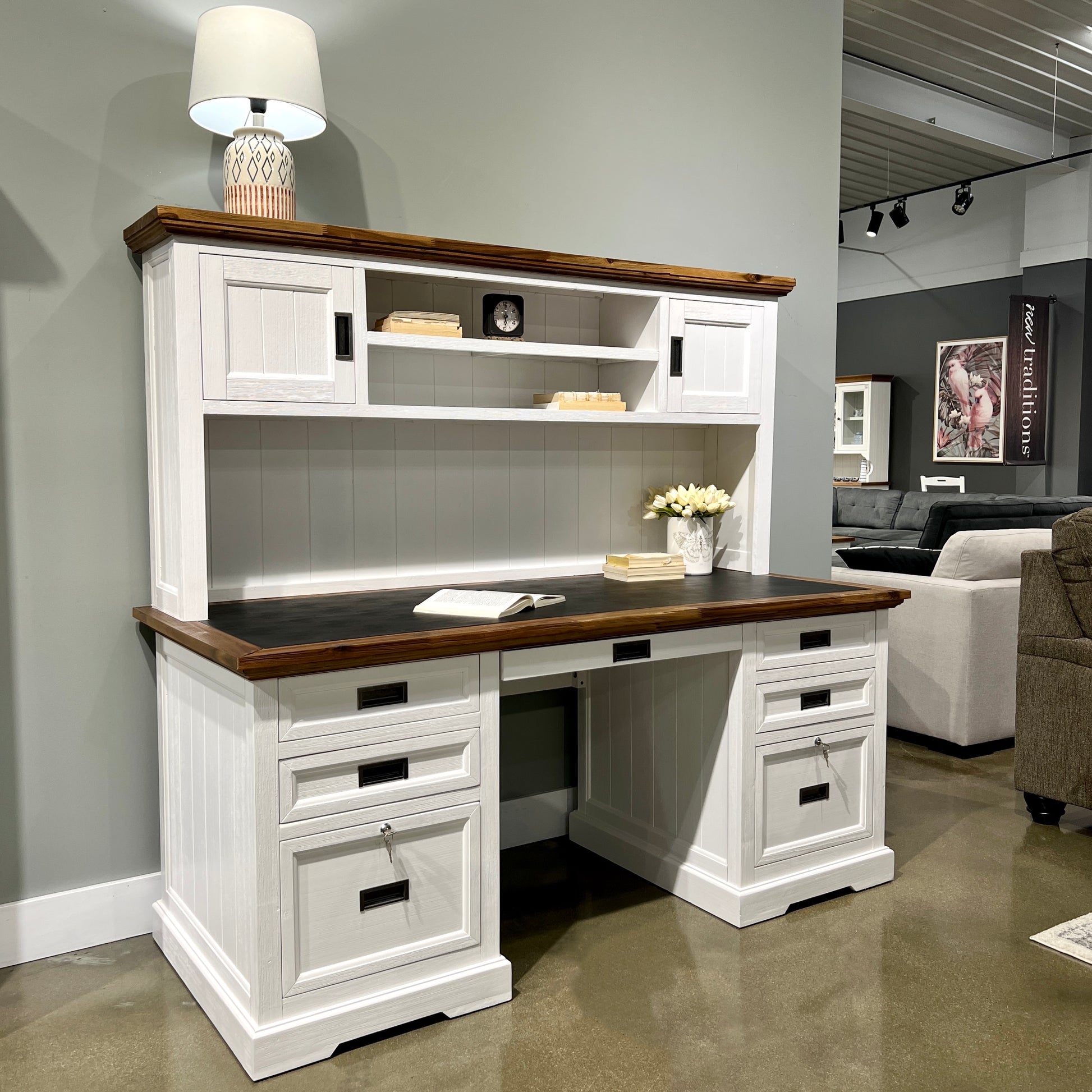 Provedore Two Tone Desk & Hutch