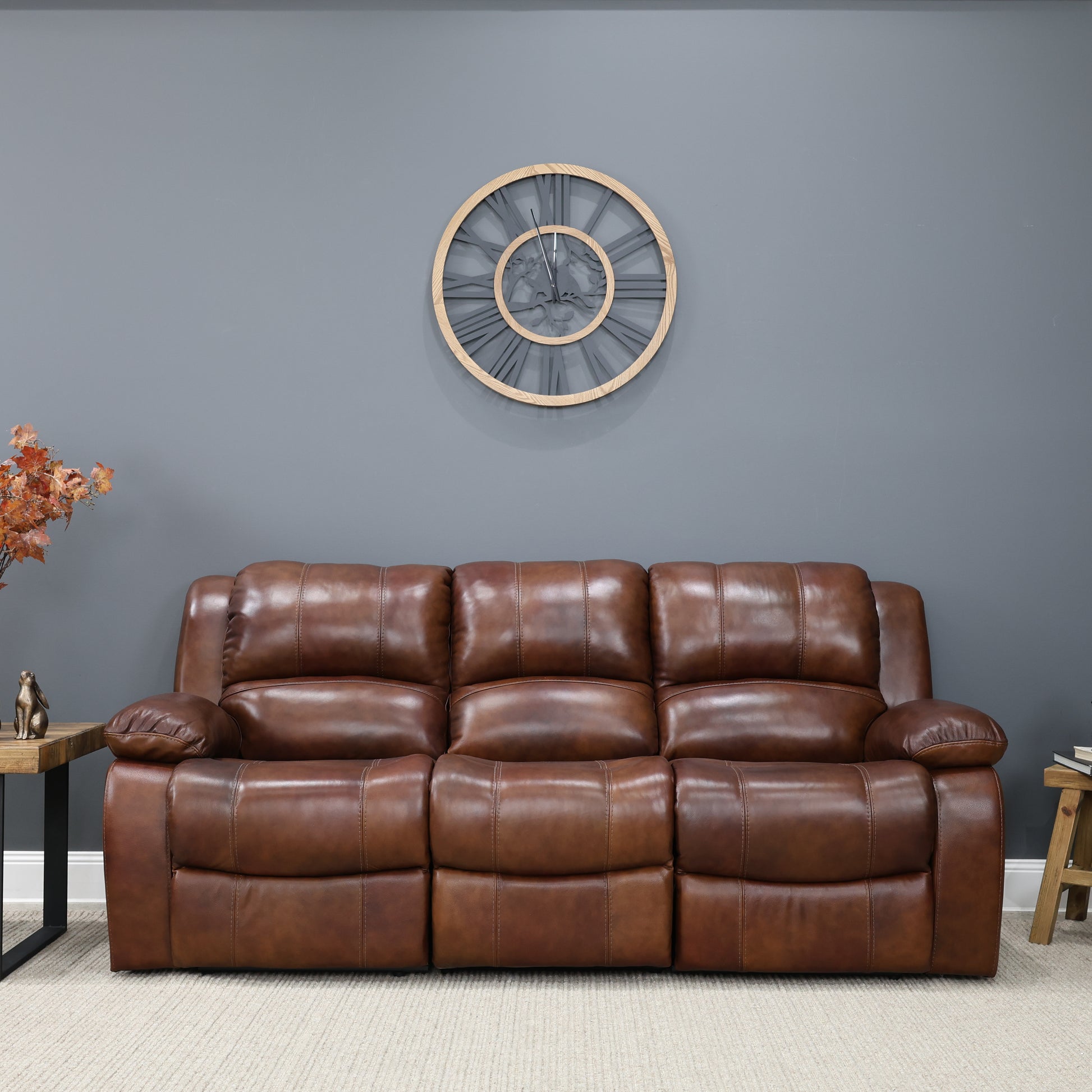 Belle Reclining 3 Seater - Tan Leather