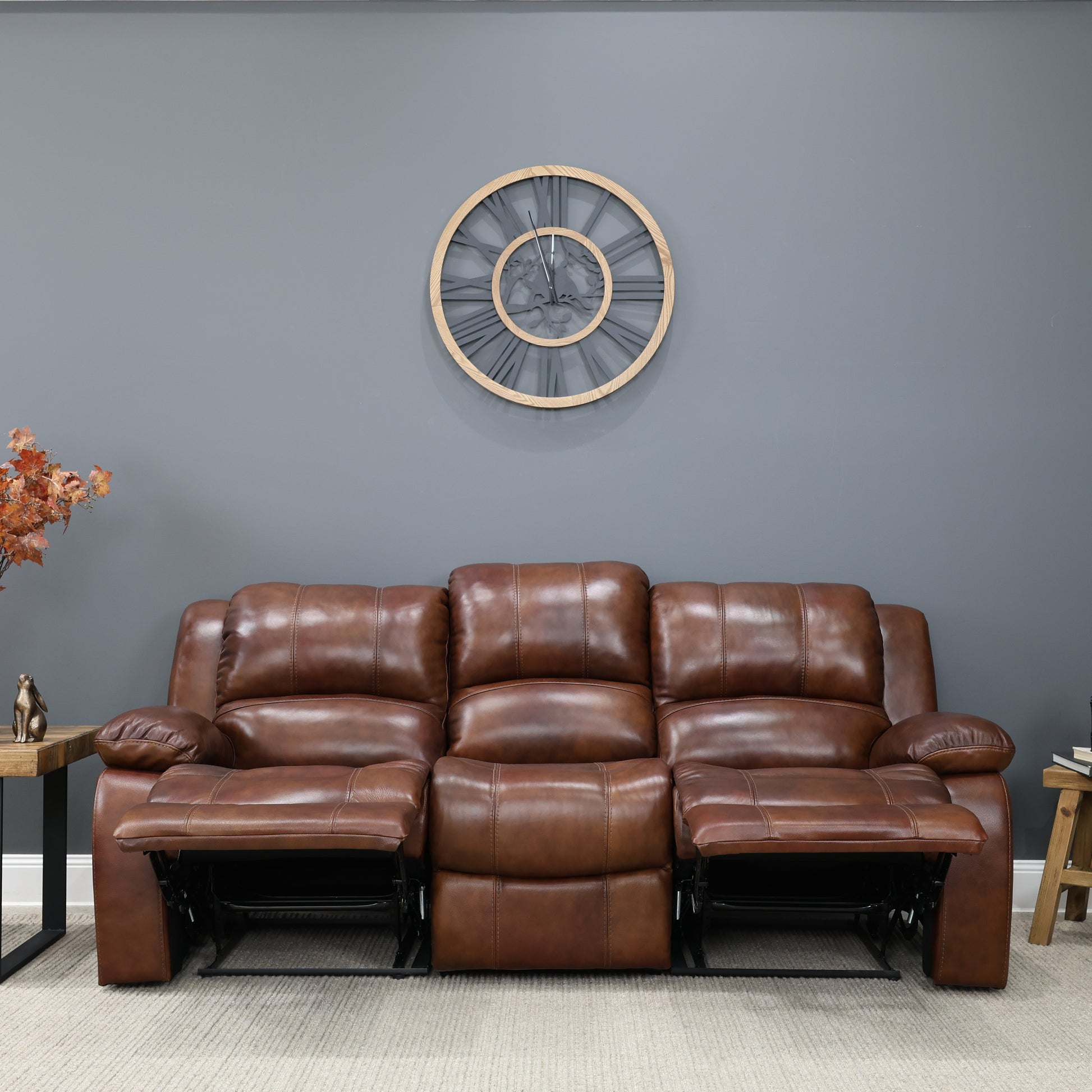 Belle Reclining 3 Seater - Tan Leather