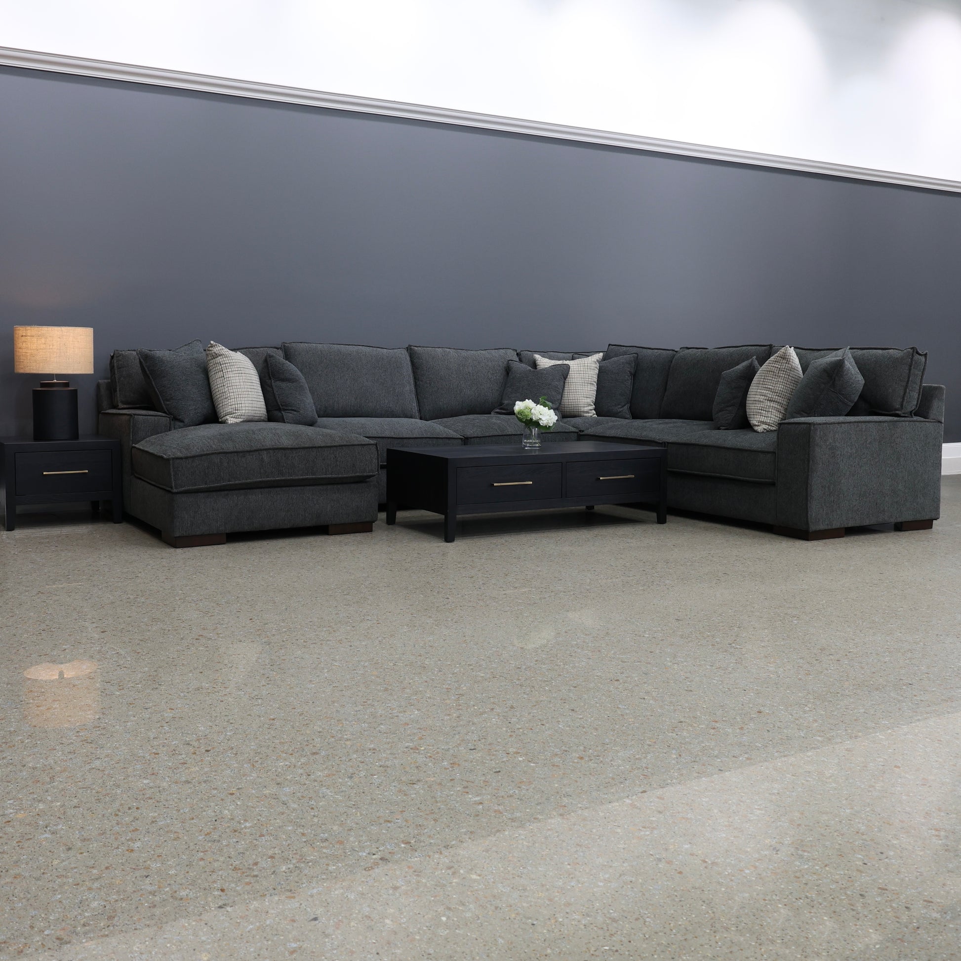 Gembrook Corner Lounge w/ LHF Chaise - Dark Grey