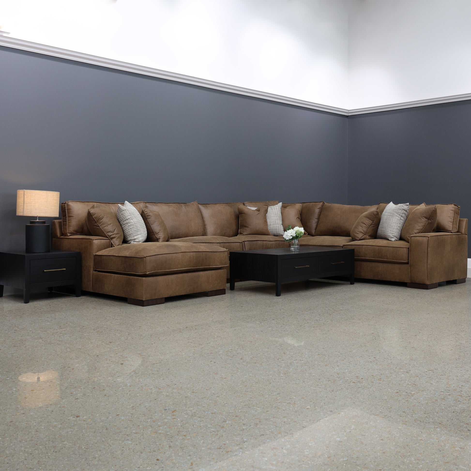 Gembrook Corner Lounge w/ LHF Chaise - Tan Leather Air