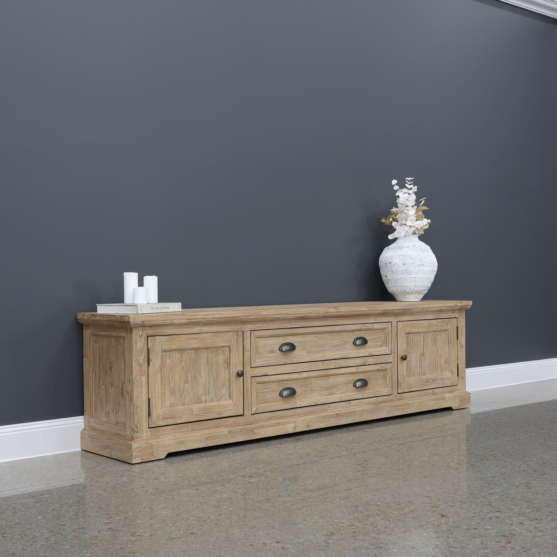 Provedore Natural TV Unit w/ 2 Doors & 2 Drawers - 220cm