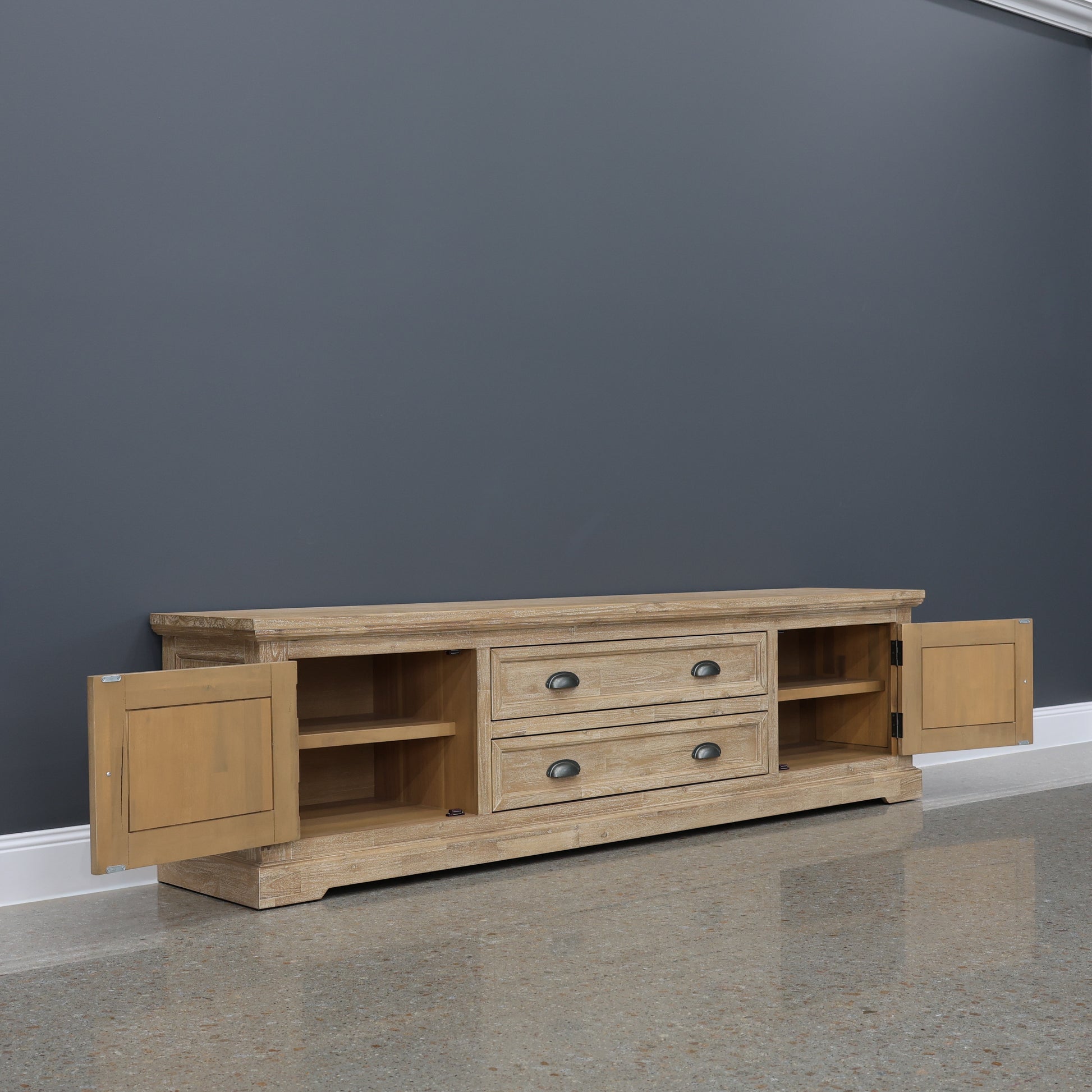 Provedore Natural TV Unit w/ 2 Doors & 2 Drawers - 220cm