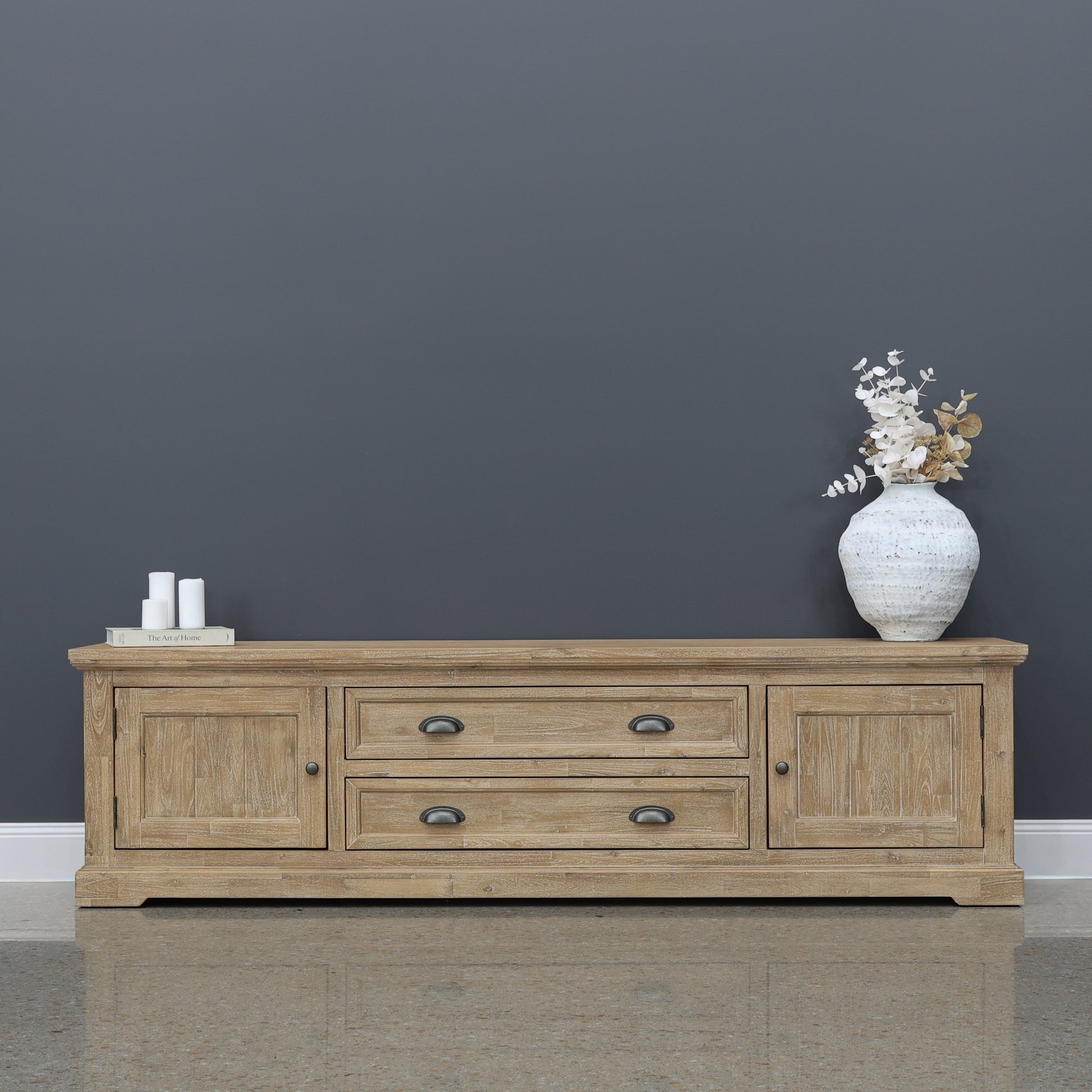 Provedore Natural TV Unit w/ 2 Doors & 2 Drawers - 220cm