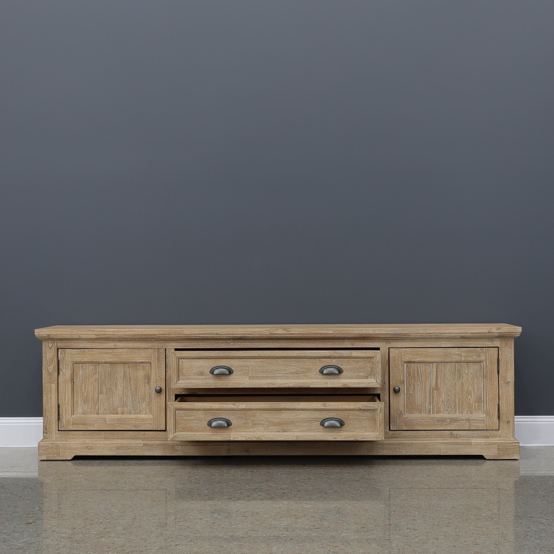 Provedore Natural TV Unit w/ 2 Doors & 2 Drawers - 220cm