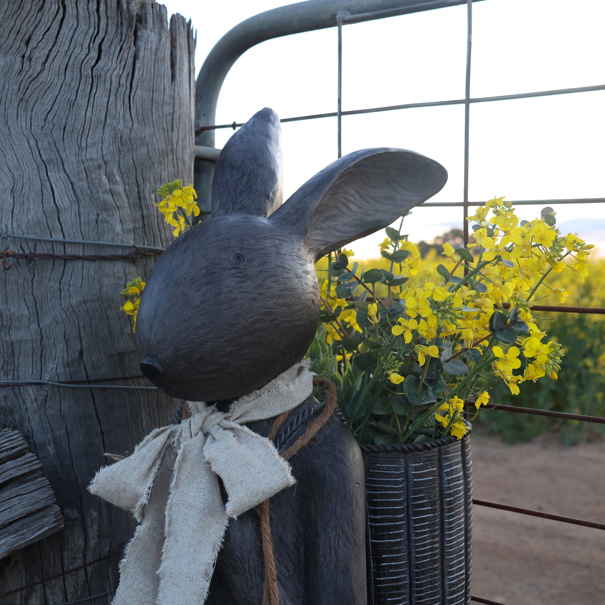 Jack Rabbit Figurine w/scarf & basket - Large