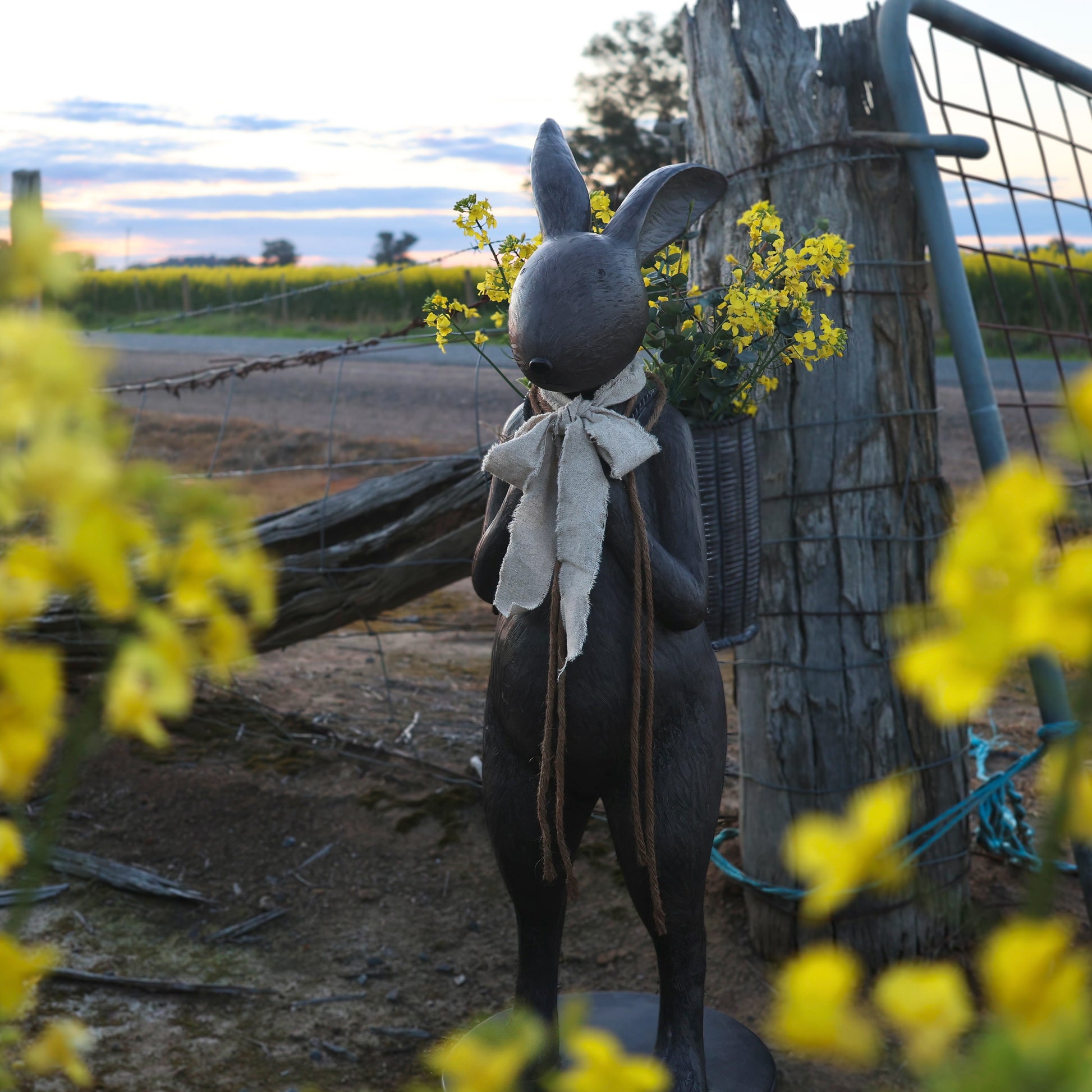 Jack Rabbit Figurine w/scarf & basket - Large