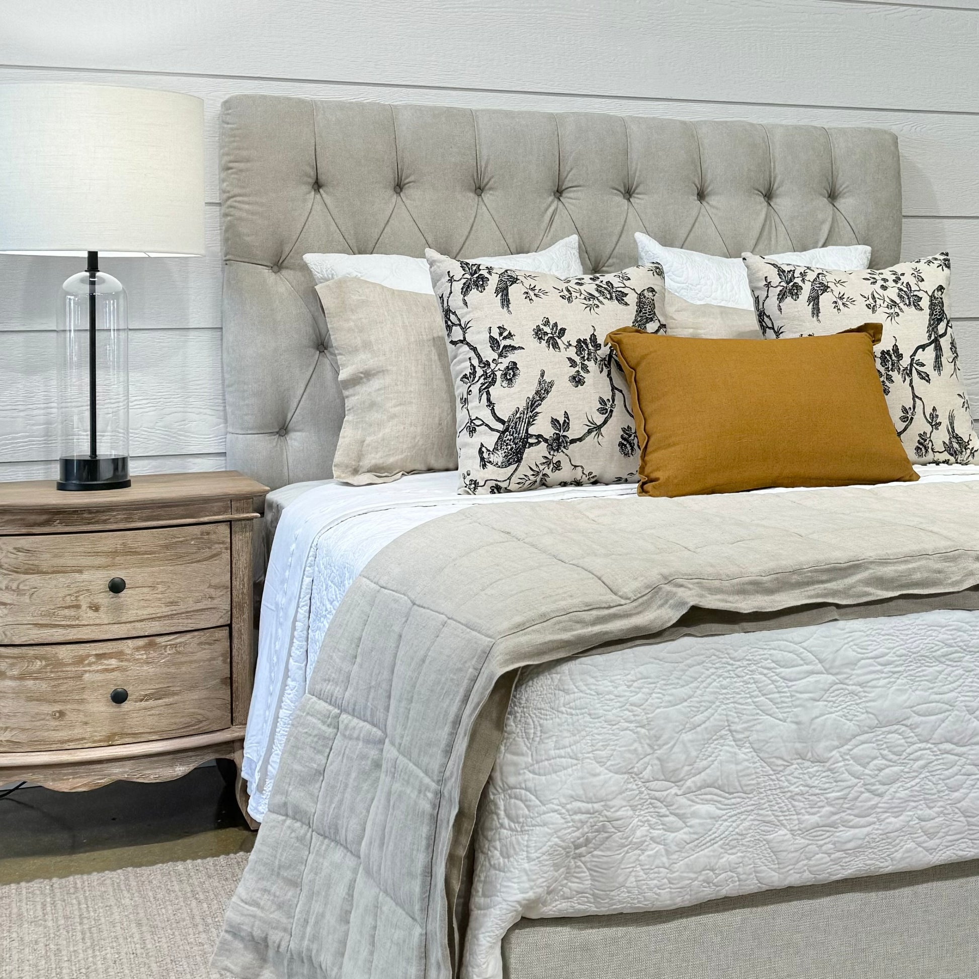 Hampton Upholstered Bedhead & Floating Base - Panama Wheat