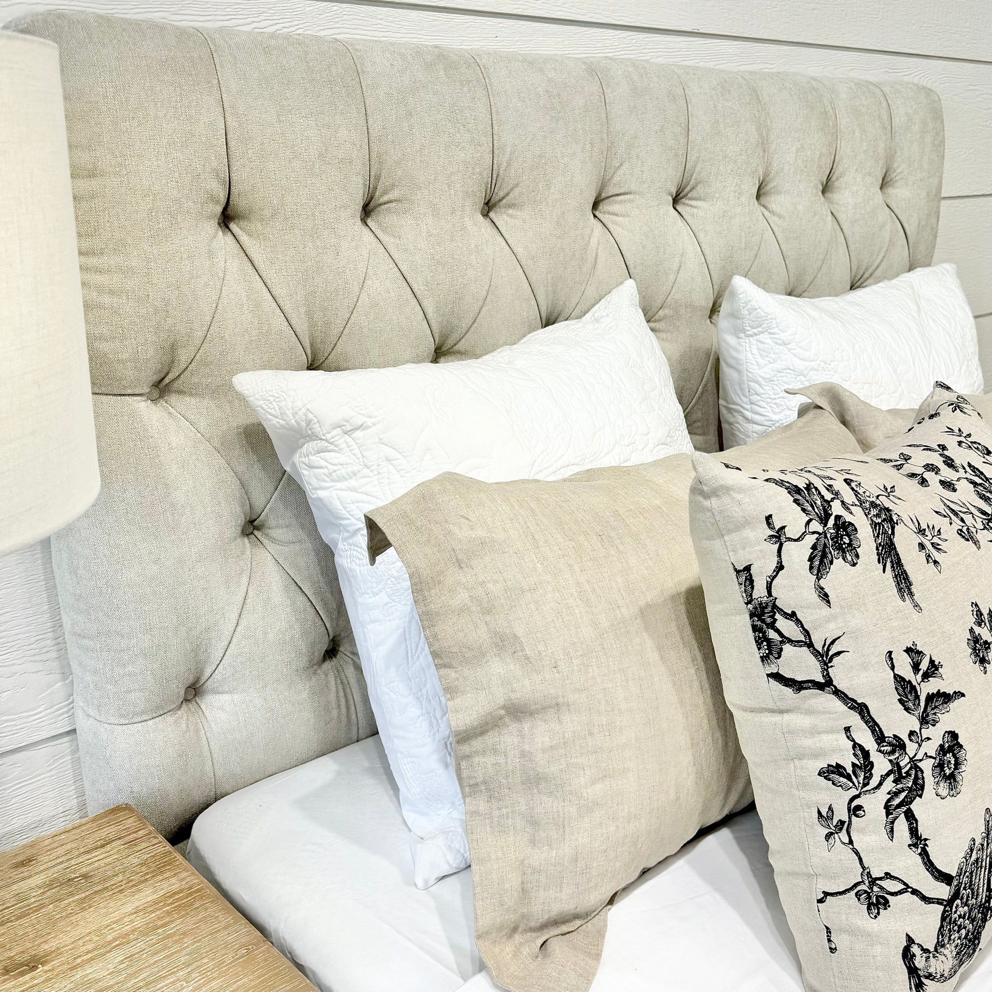 Hampton Upholstered Bedhead & Floating Base - Panama Wheat