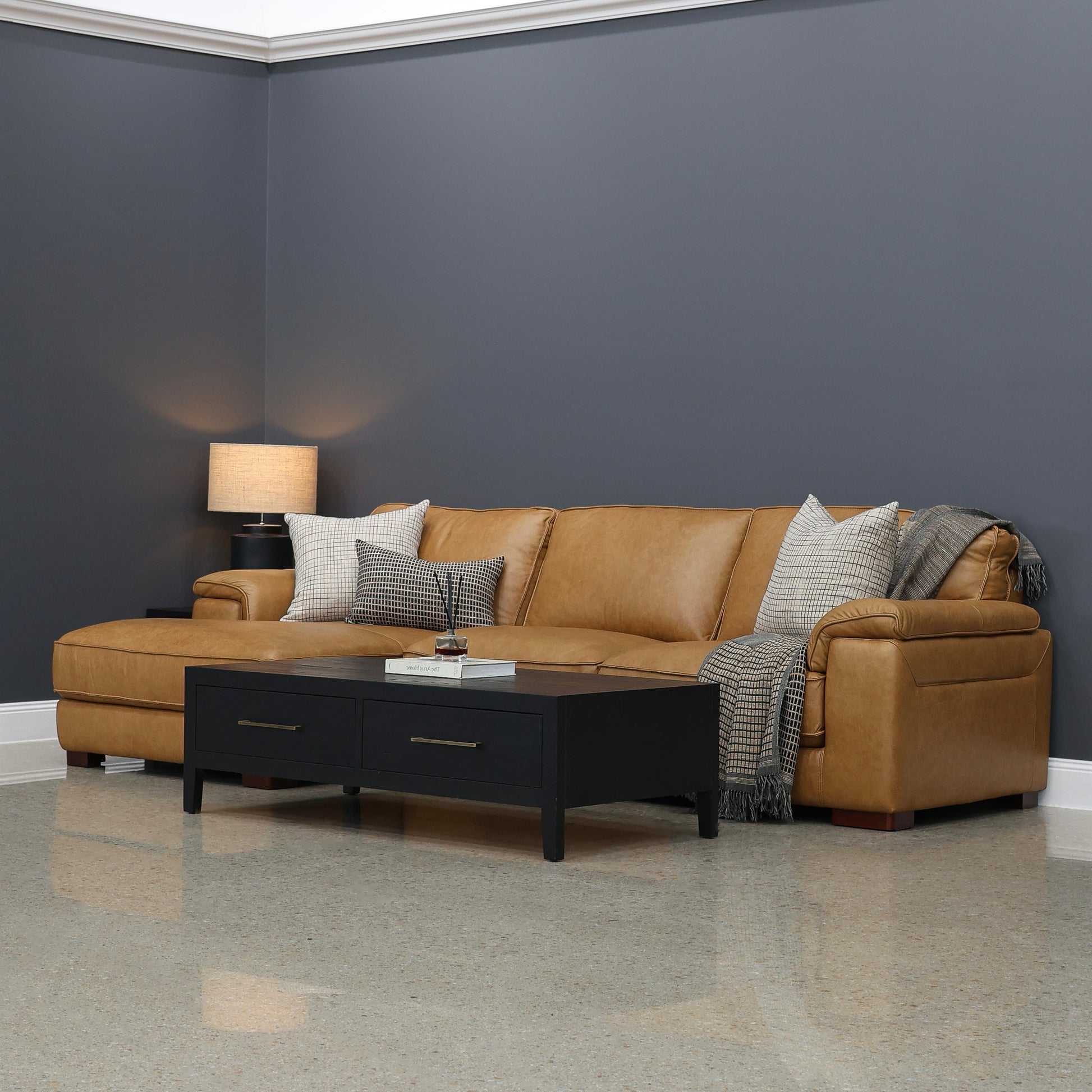 Rostrevor Sofa Chaise - Tan Leather