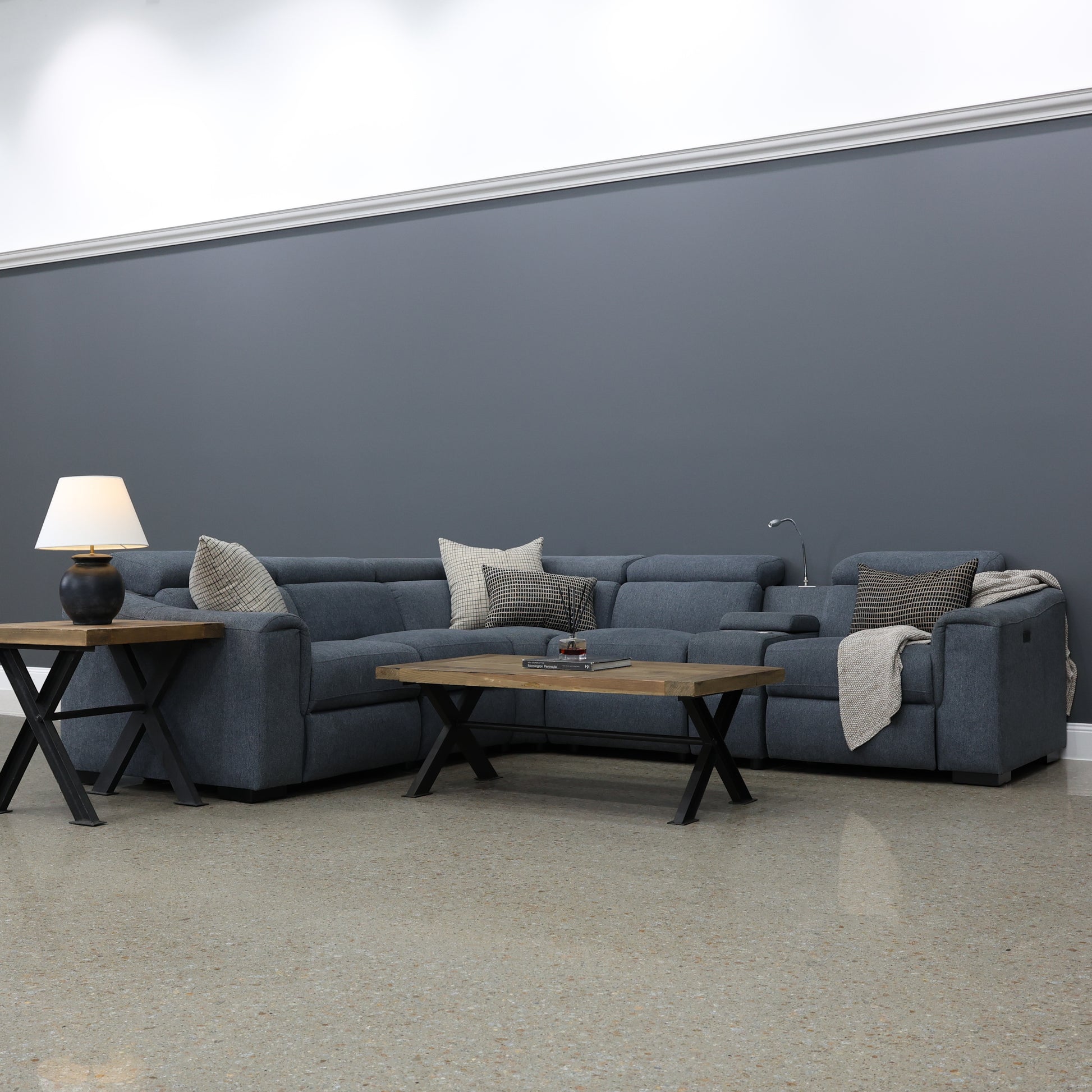 Blake Electric Reclining Corner Lounge - Dark Grey