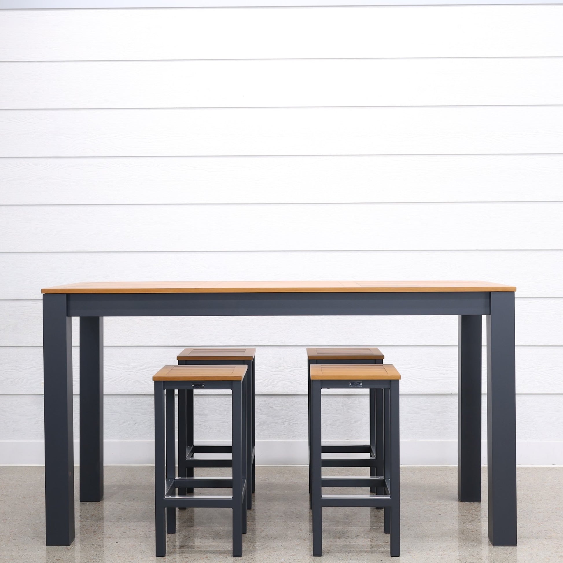Mildura Bar Table - Charcoal w/ Brushed Teak Top