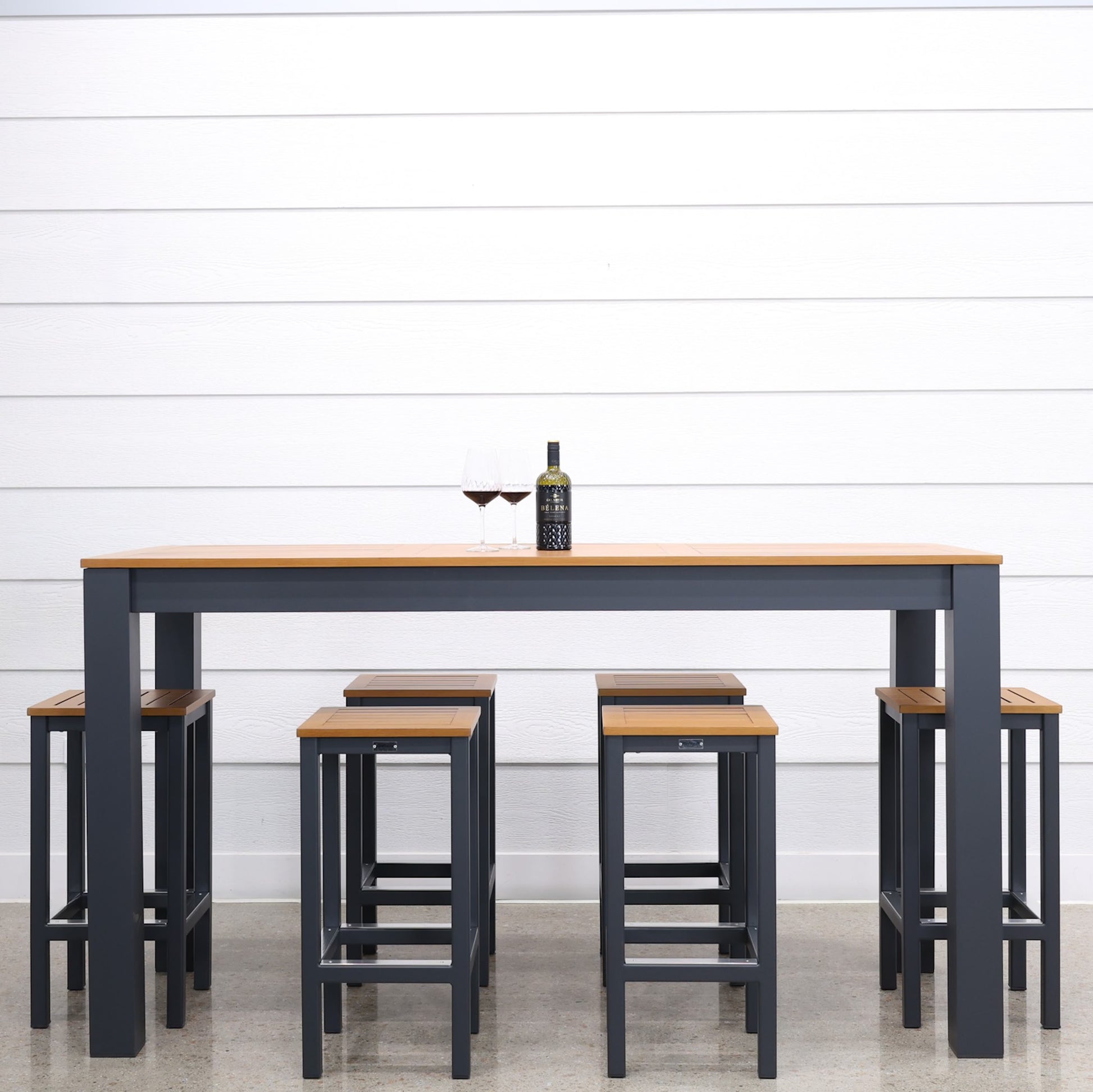 Mildura Bar Table - Charcoal w/ Brushed Teak Top