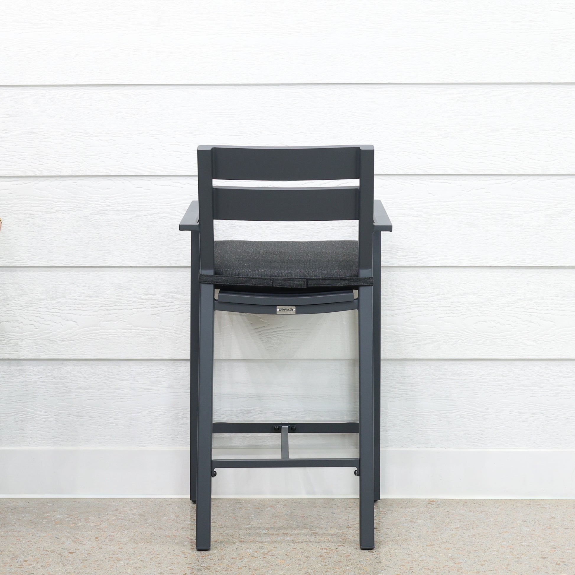 Mildura Barstool with Armrest - Charcoal w/ Denim Grey Cushion