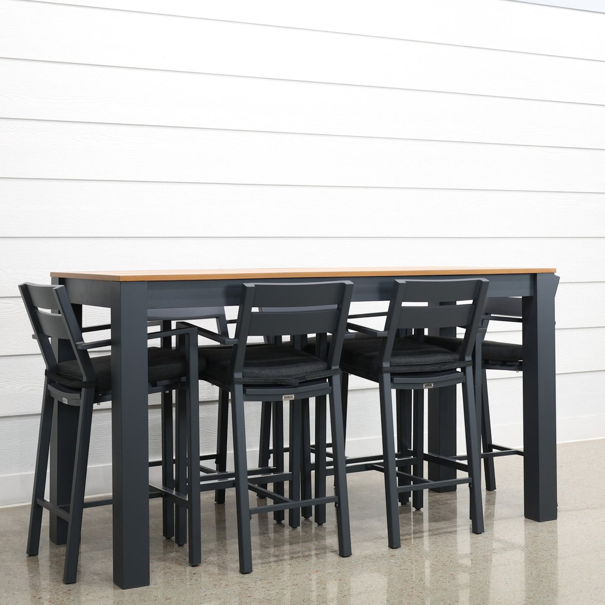Mildura Bar Table - Charcoal w/ Brushed Teak Top