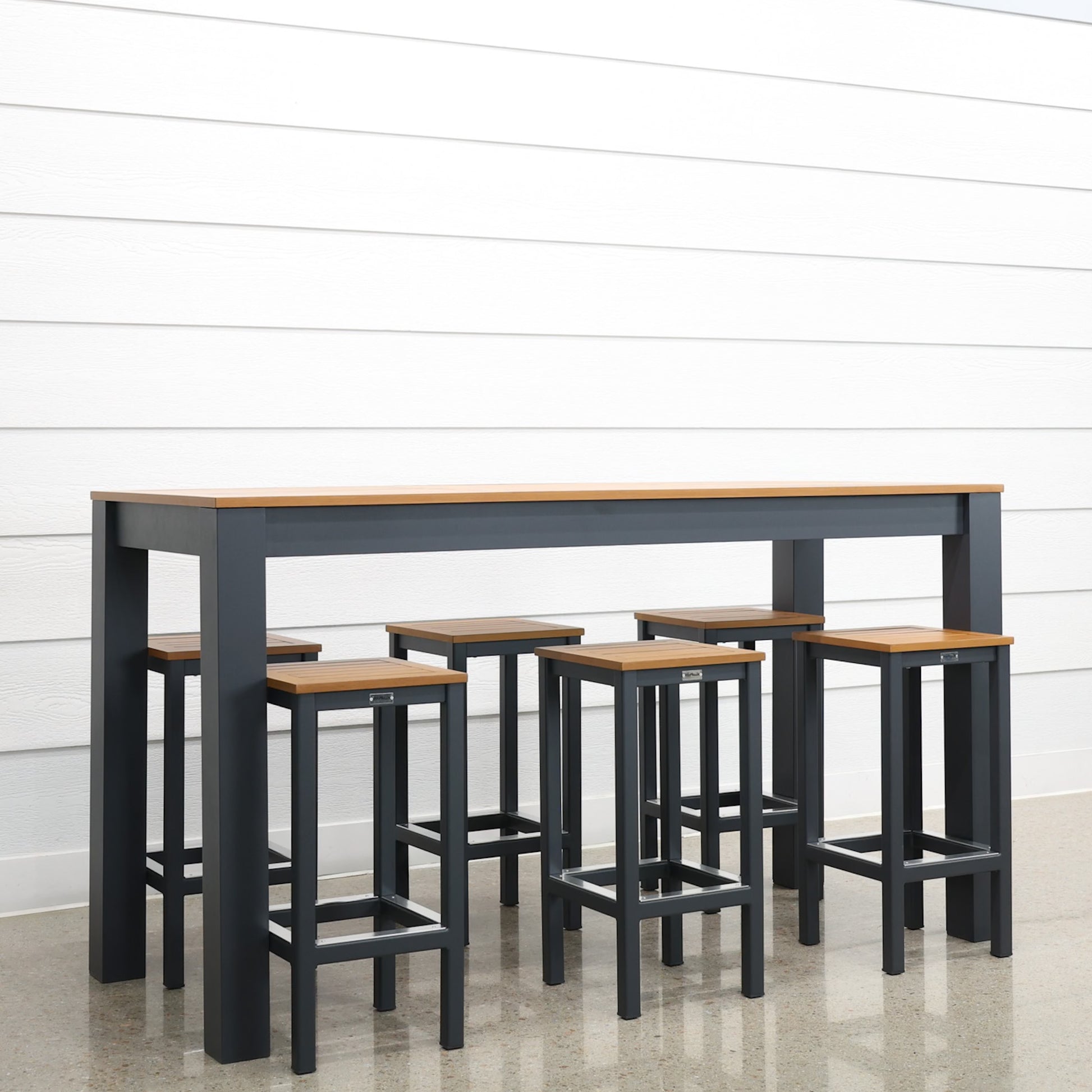 Mildura Bar Table - Charcoal w/ Brushed Teak Top